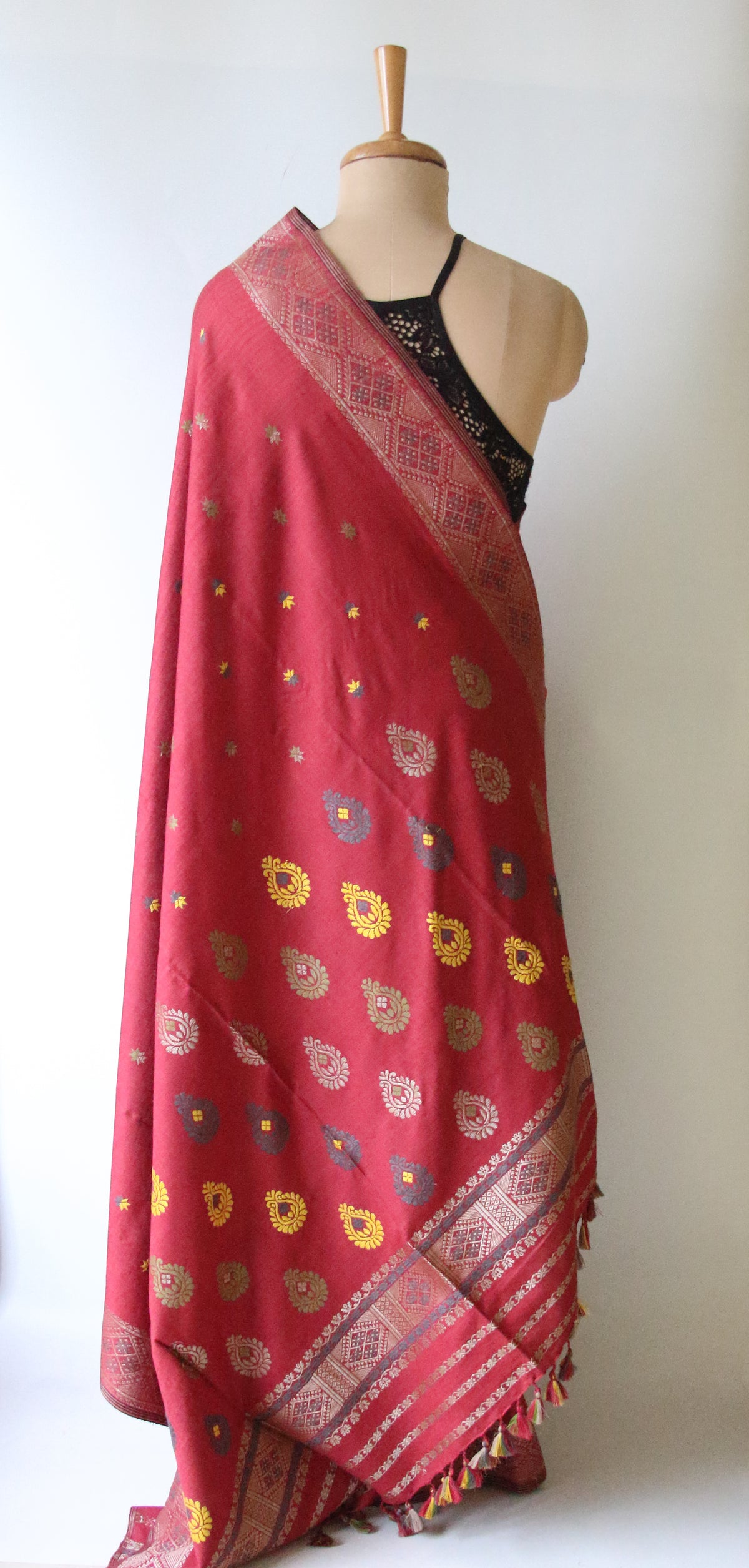 Natural Dyed Maroon Handloom Eri Silk  Sari from Assam