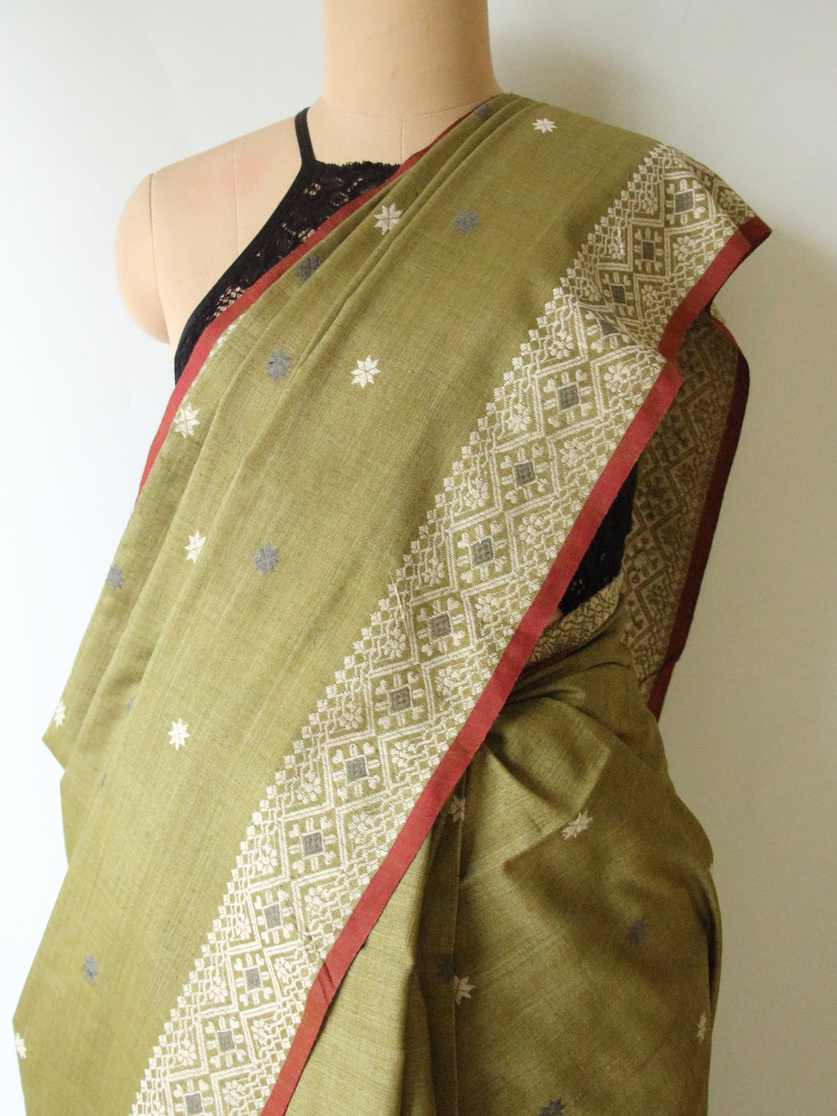Natural Dyed Green Handloom Eri Silk  Sari from Assam