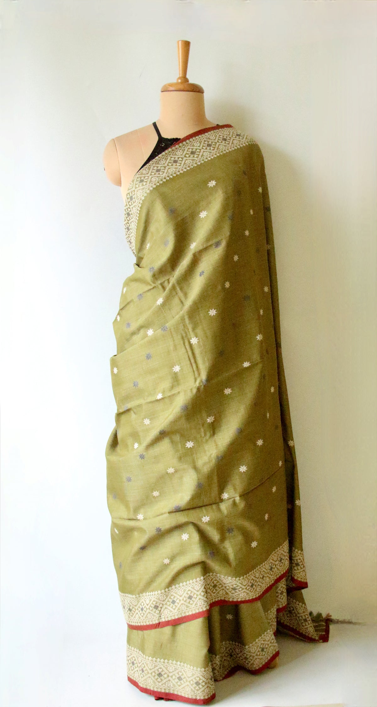 Natural Dyed Green Handloom Eri Silk  Sari from Assam
