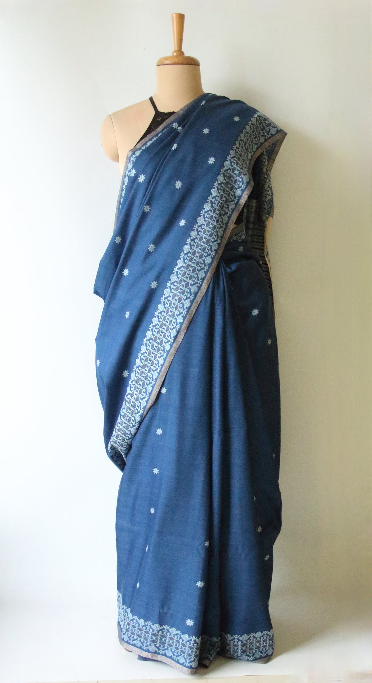 Natural Dyed Indigo Handloom Eri Silk  Sari from Assam