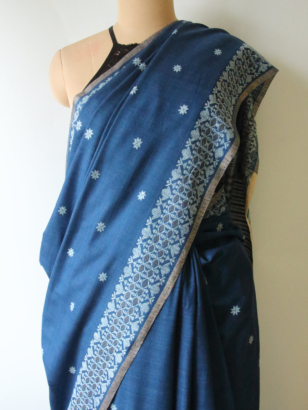 Natural Dyed Indigo Handloom Eri Silk  Sari from Assam