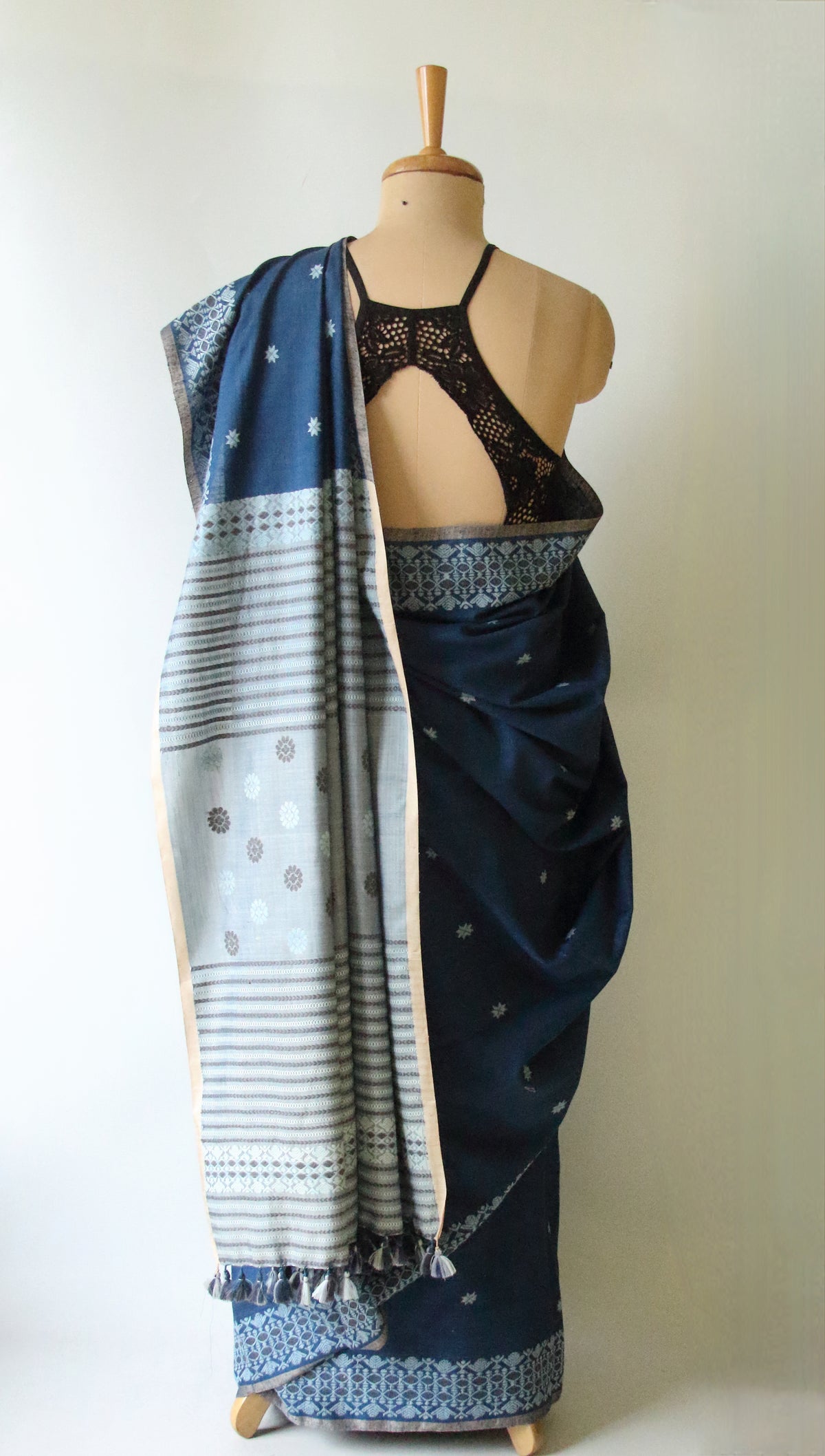 Natural Dyed Indigo Handloom Eri Silk  Sari from Assam