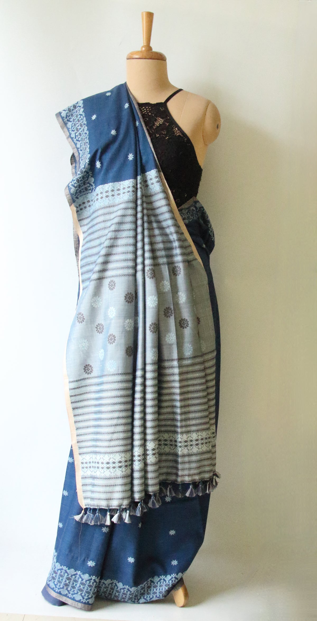 Natural Dyed Indigo Handloom Eri Silk  Sari from Assam