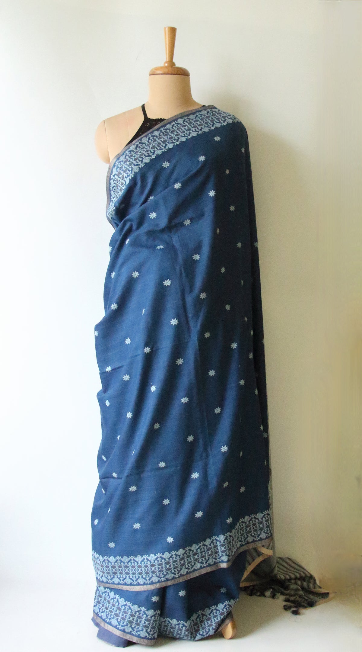 Natural Dyed Indigo Handloom Eri Silk  Sari from Assam