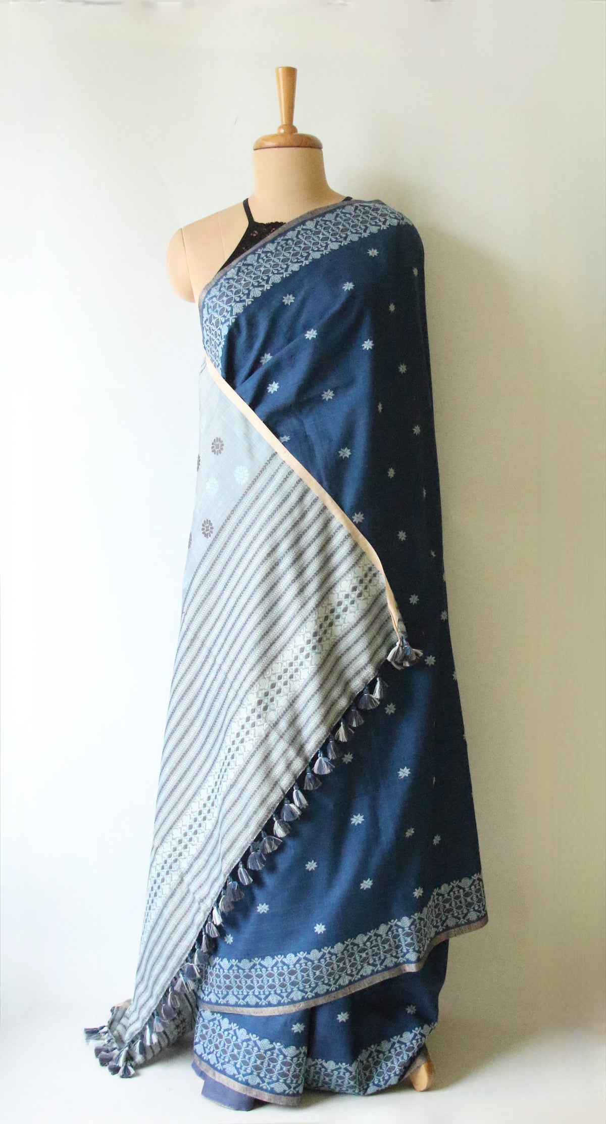 Natural Dyed Indigo Handloom Eri Silk  Sari from Assam