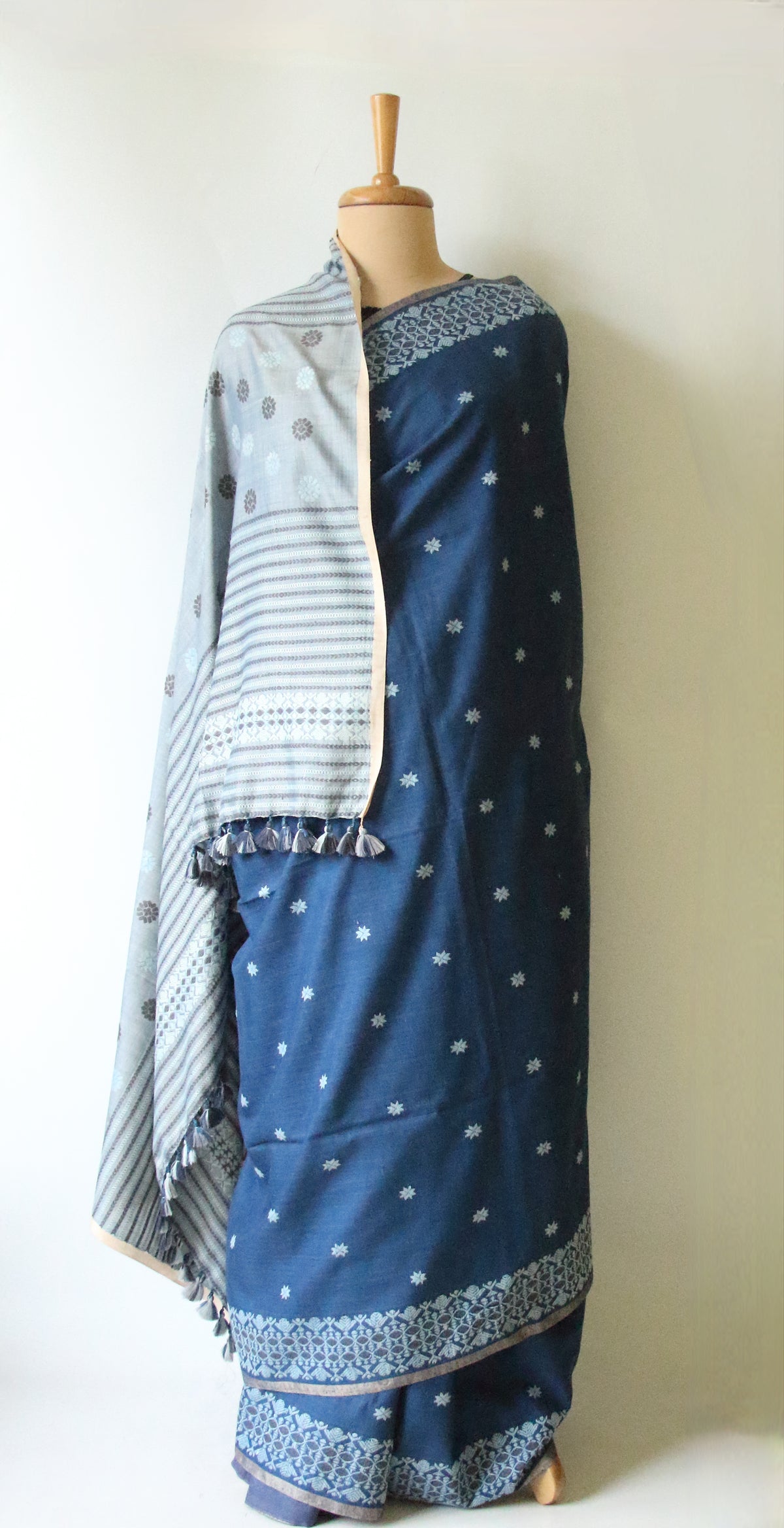 Natural Dyed Indigo Handloom Eri Silk  Sari from Assam