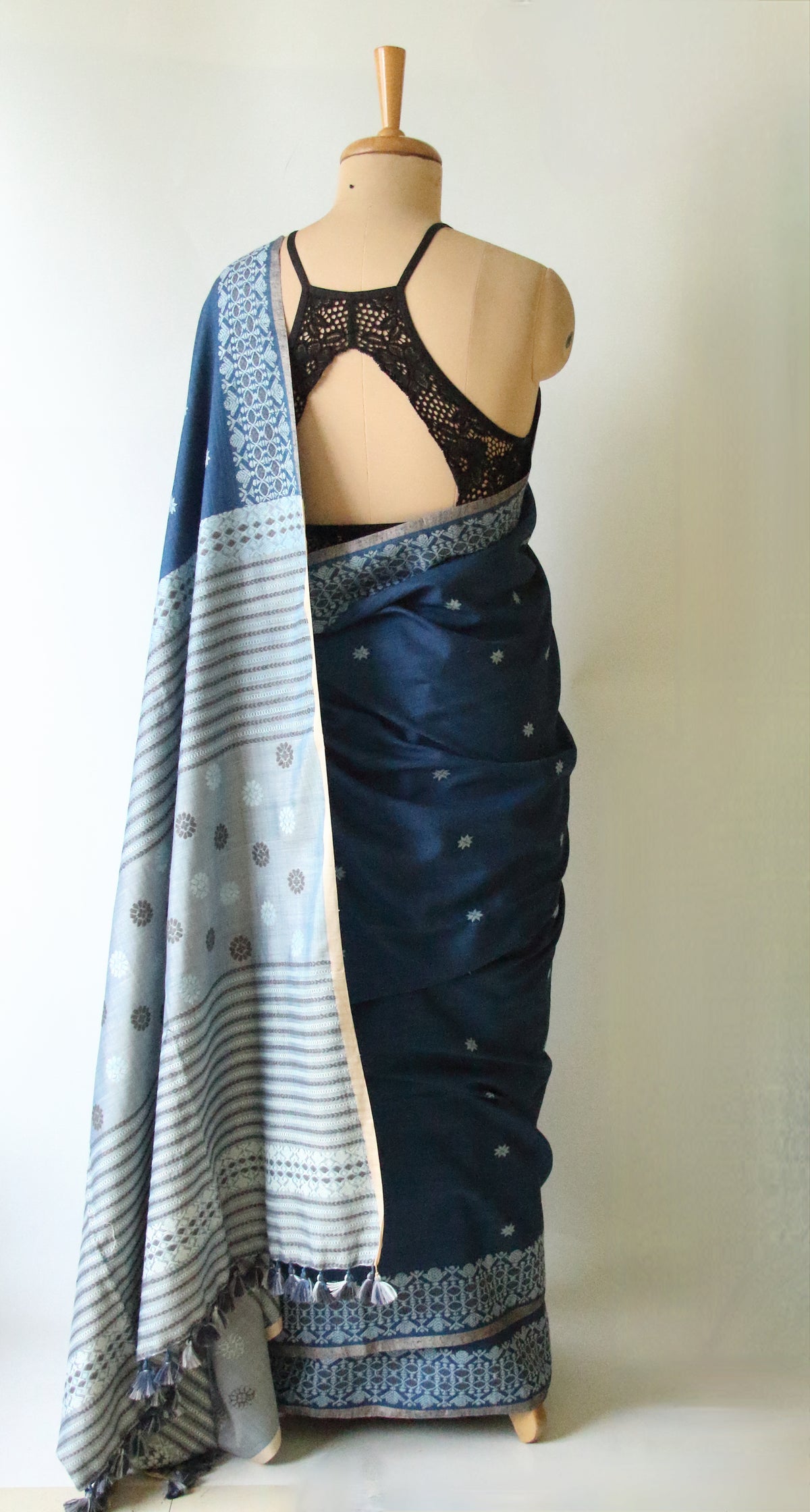 Natural Dyed Indigo Handloom Eri Silk  Sari from Assam