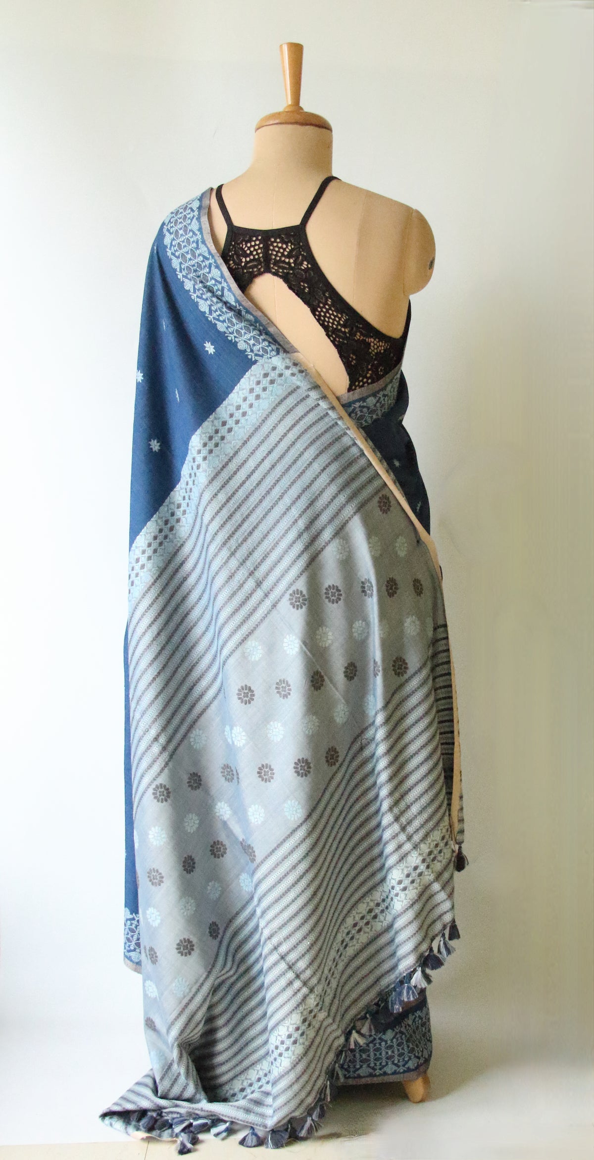 Natural Dyed Indigo Handloom Eri Silk  Sari from Assam