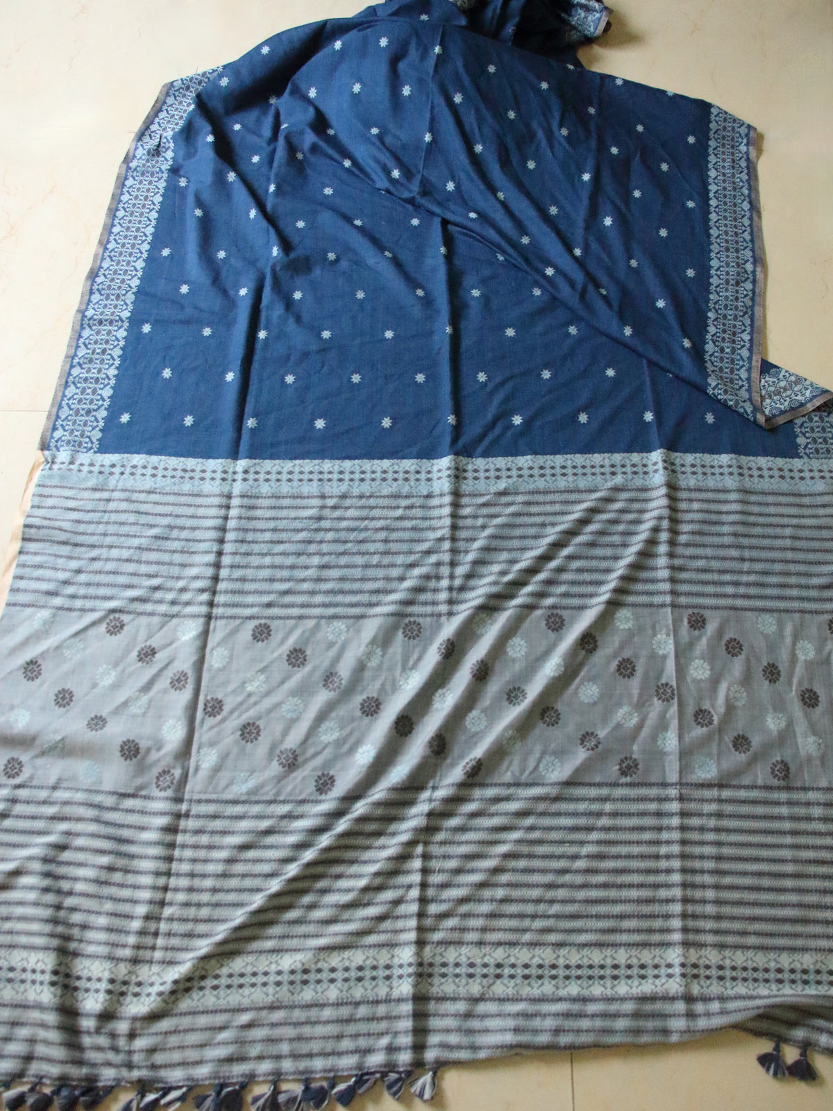 Natural Dyed Indigo Handloom Eri Silk  Sari from Assam