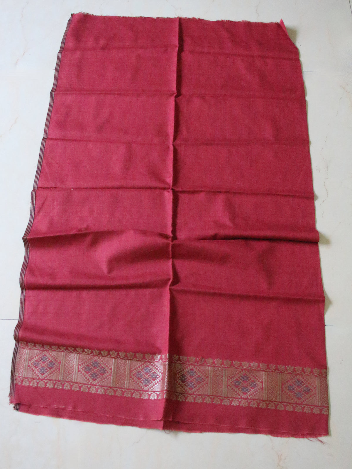 Natural Dyed Maroon Handloom Eri Silk  Sari from Assam