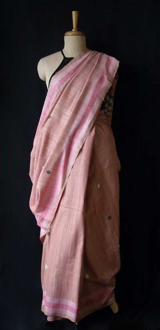 Handwoven Pink  Natural Dyed Eri Silk Sari from Assam