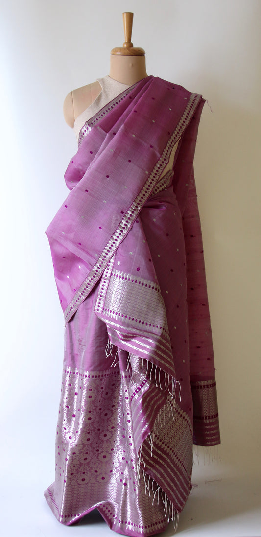 Purple Colour  Mulberry Silk Mekhla Chador Set