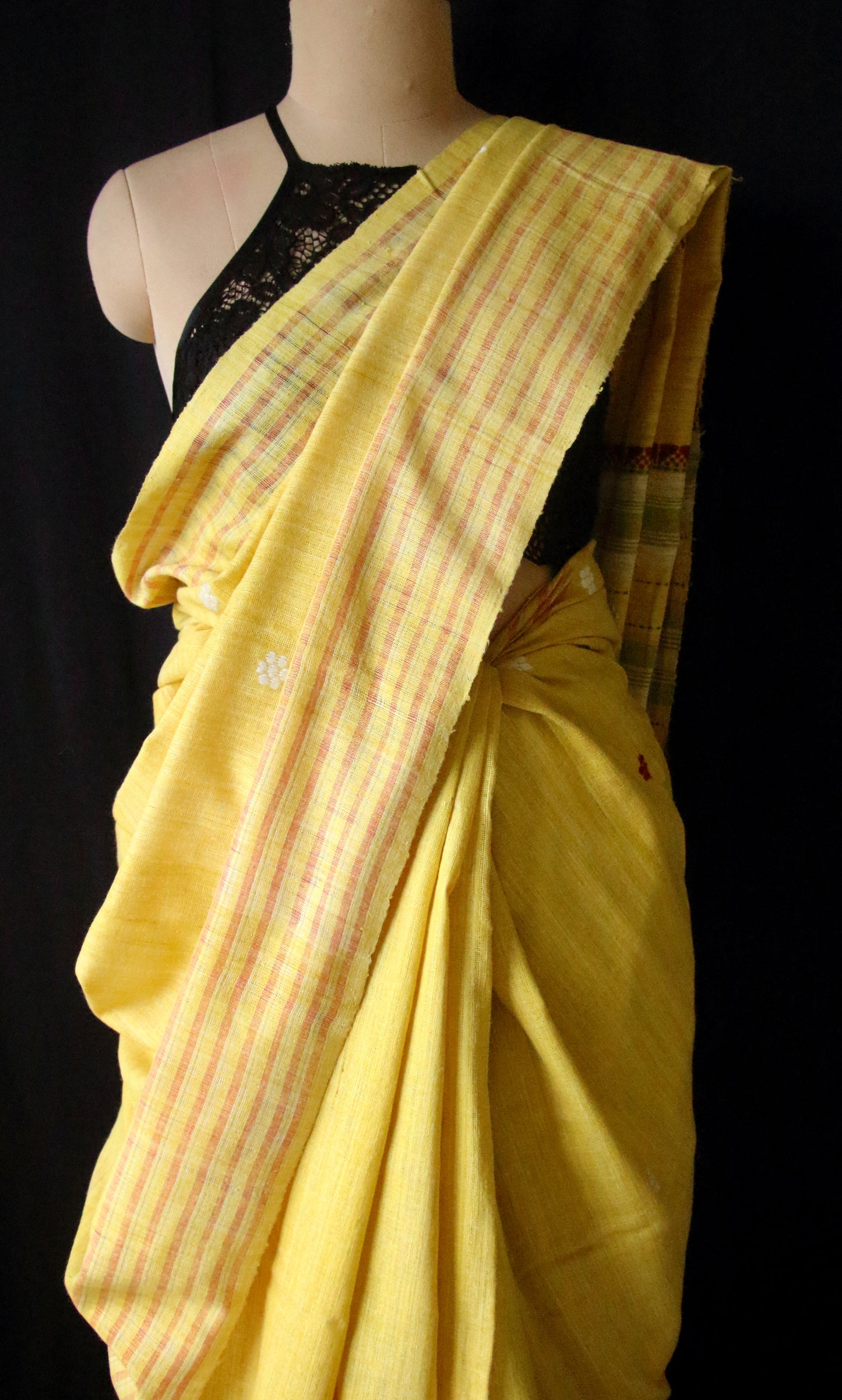 Handwoven Bright Yellow Natural Dyed Eri Silk Sari from Assam