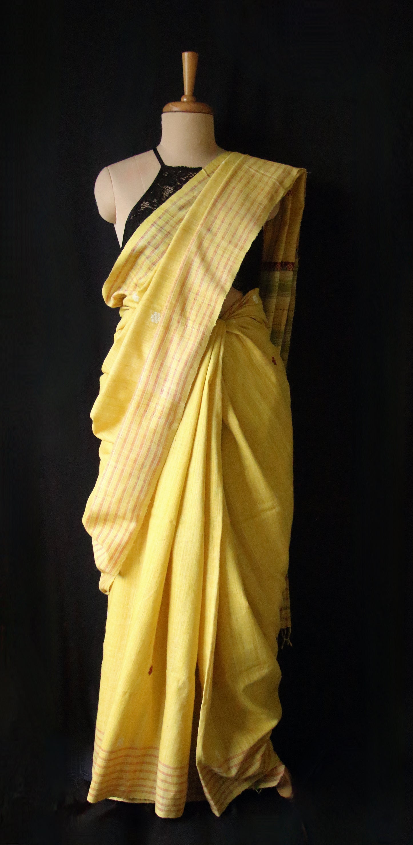 Handwoven Bright Yellow Natural Dyed Eri Silk Sari from Assam