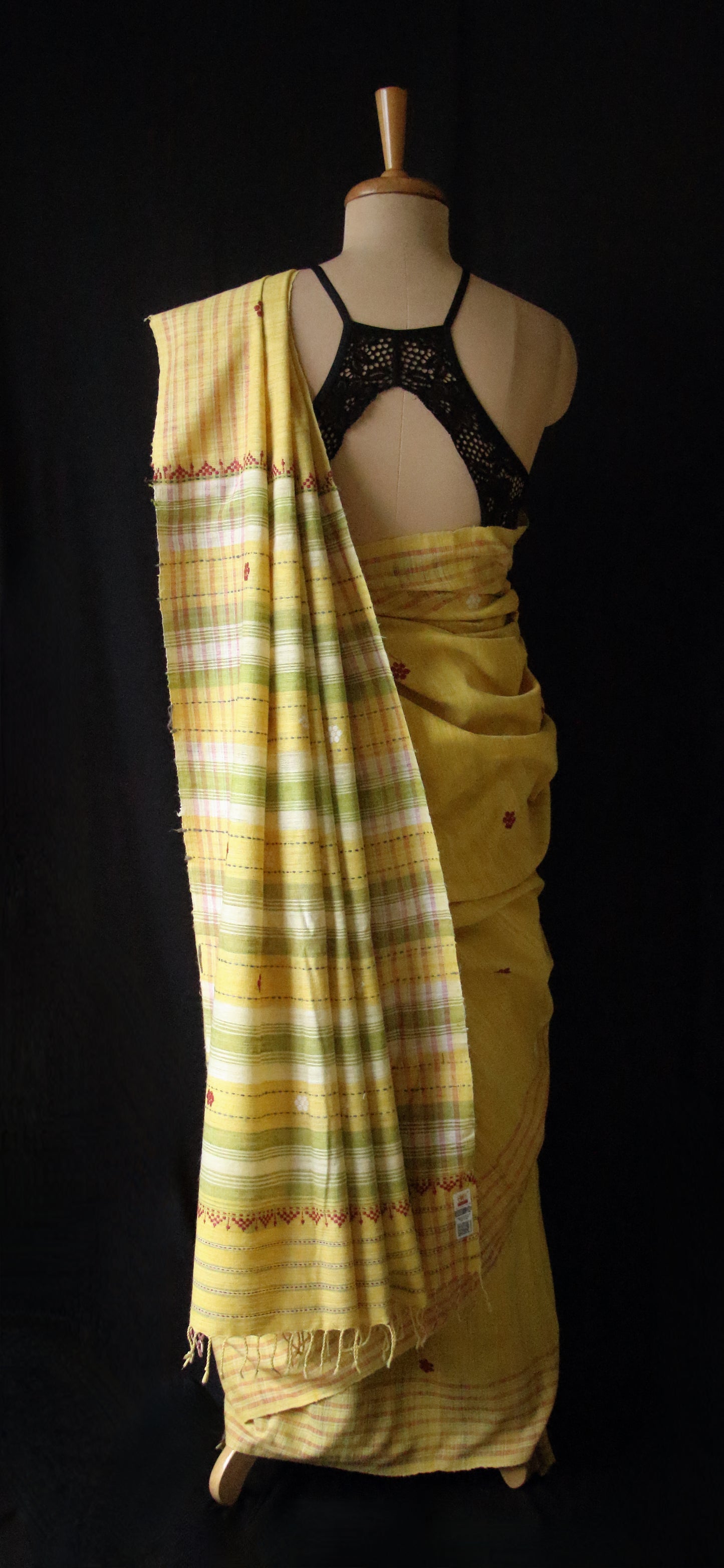 Handwoven Bright Yellow Natural Dyed Eri Silk Sari from Assam