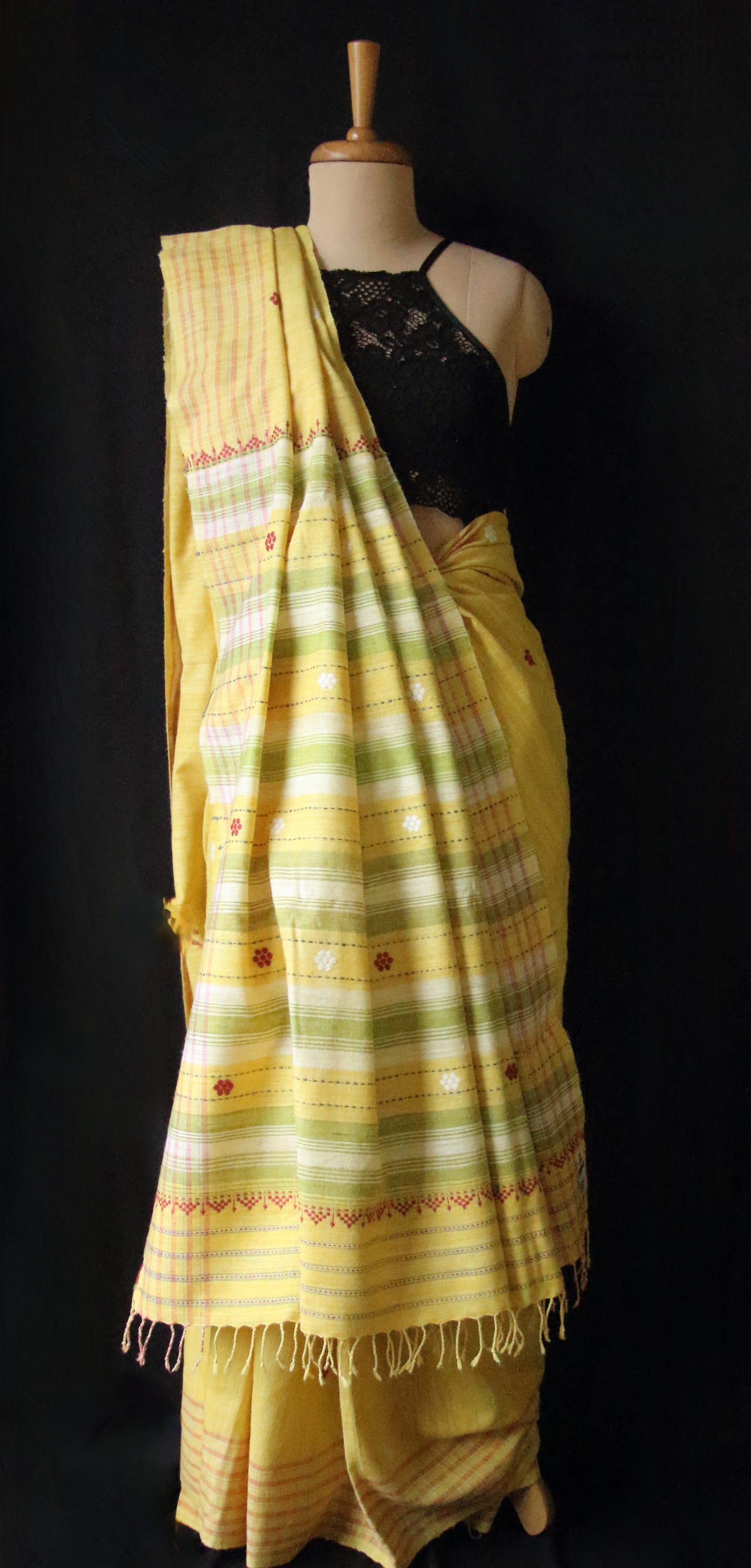 Handwoven Bright Yellow Natural Dyed Eri Silk Sari from Assam