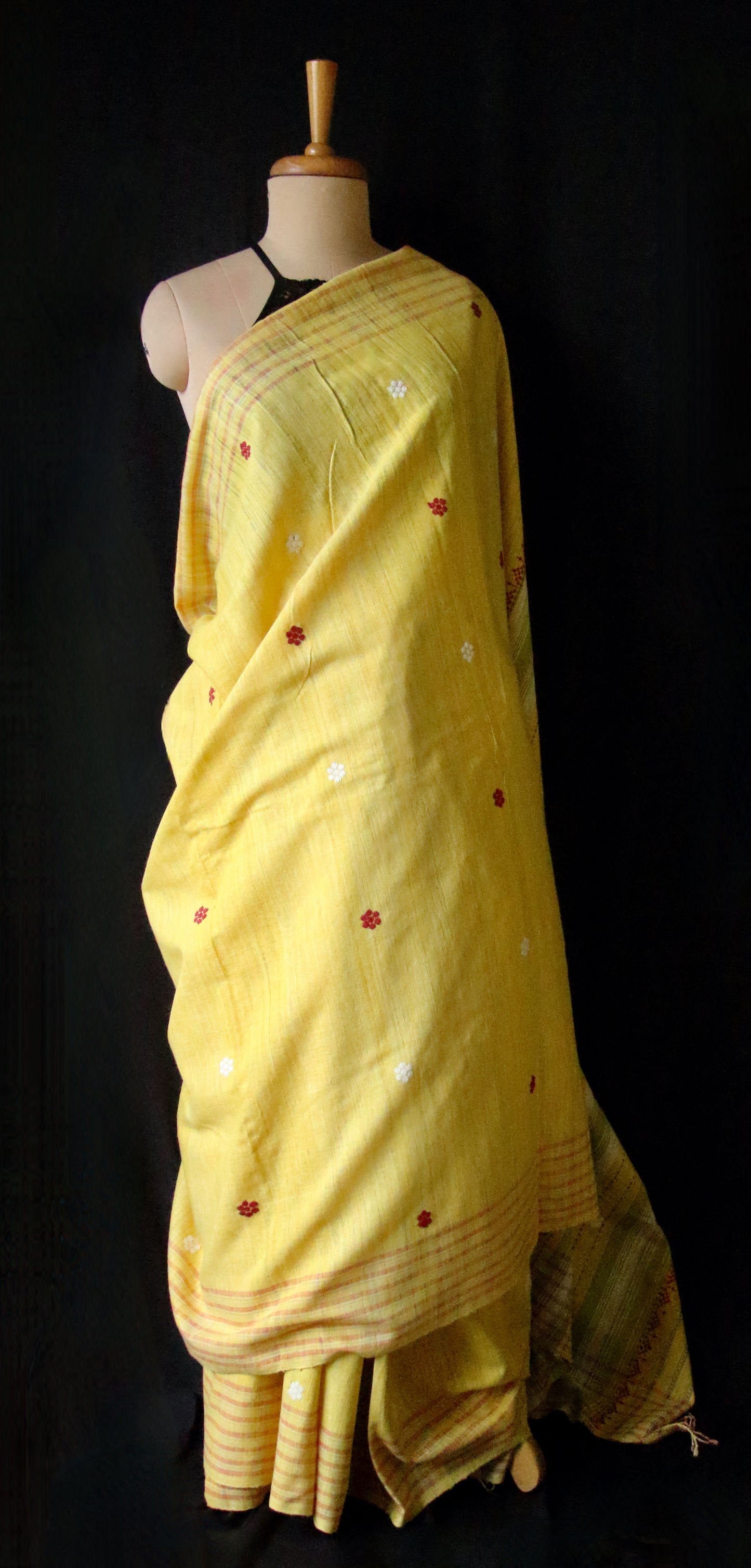 Handwoven Bright Yellow Natural Dyed Eri Silk Sari from Assam