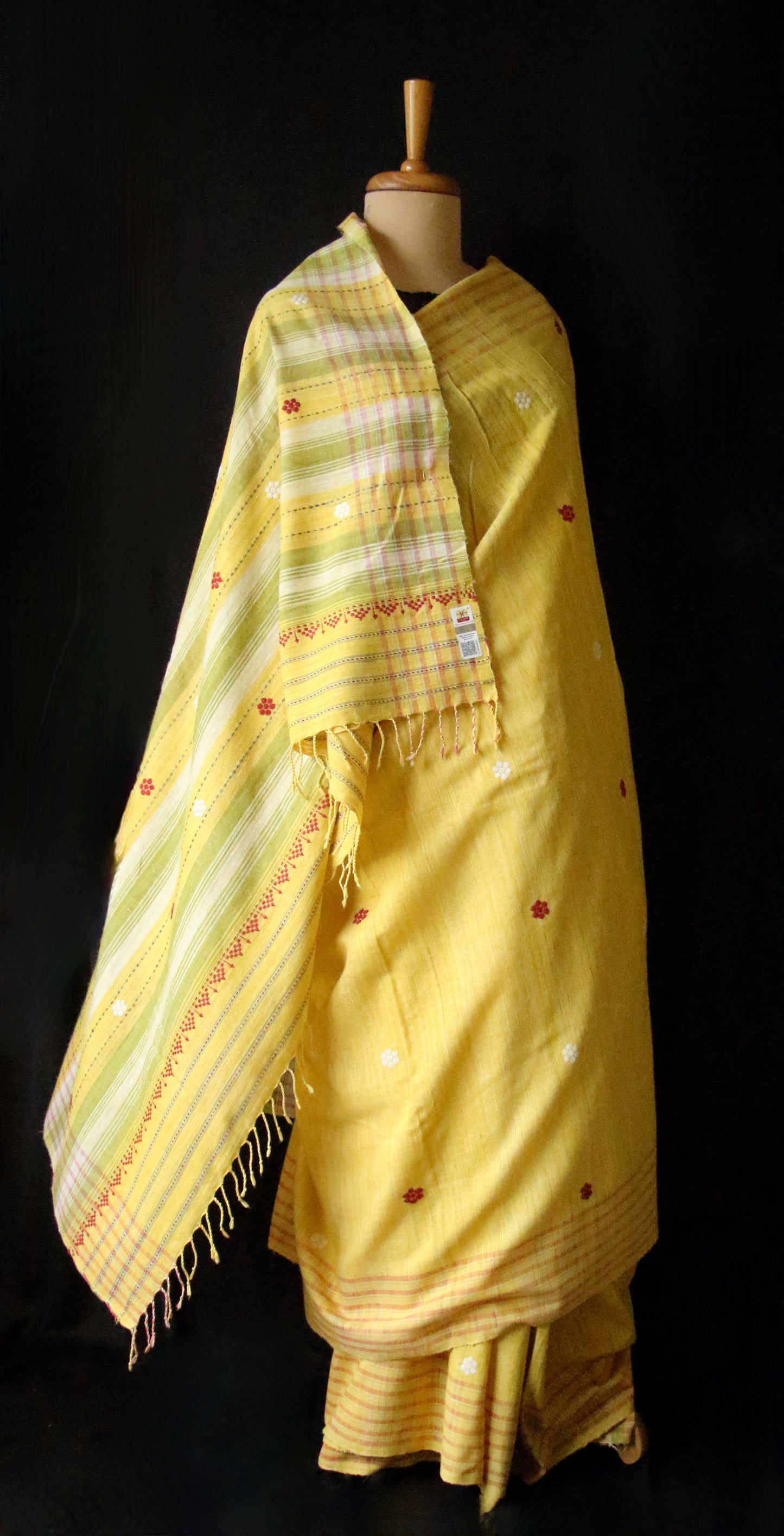 Handwoven Bright Yellow Natural Dyed Eri Silk Sari from Assam