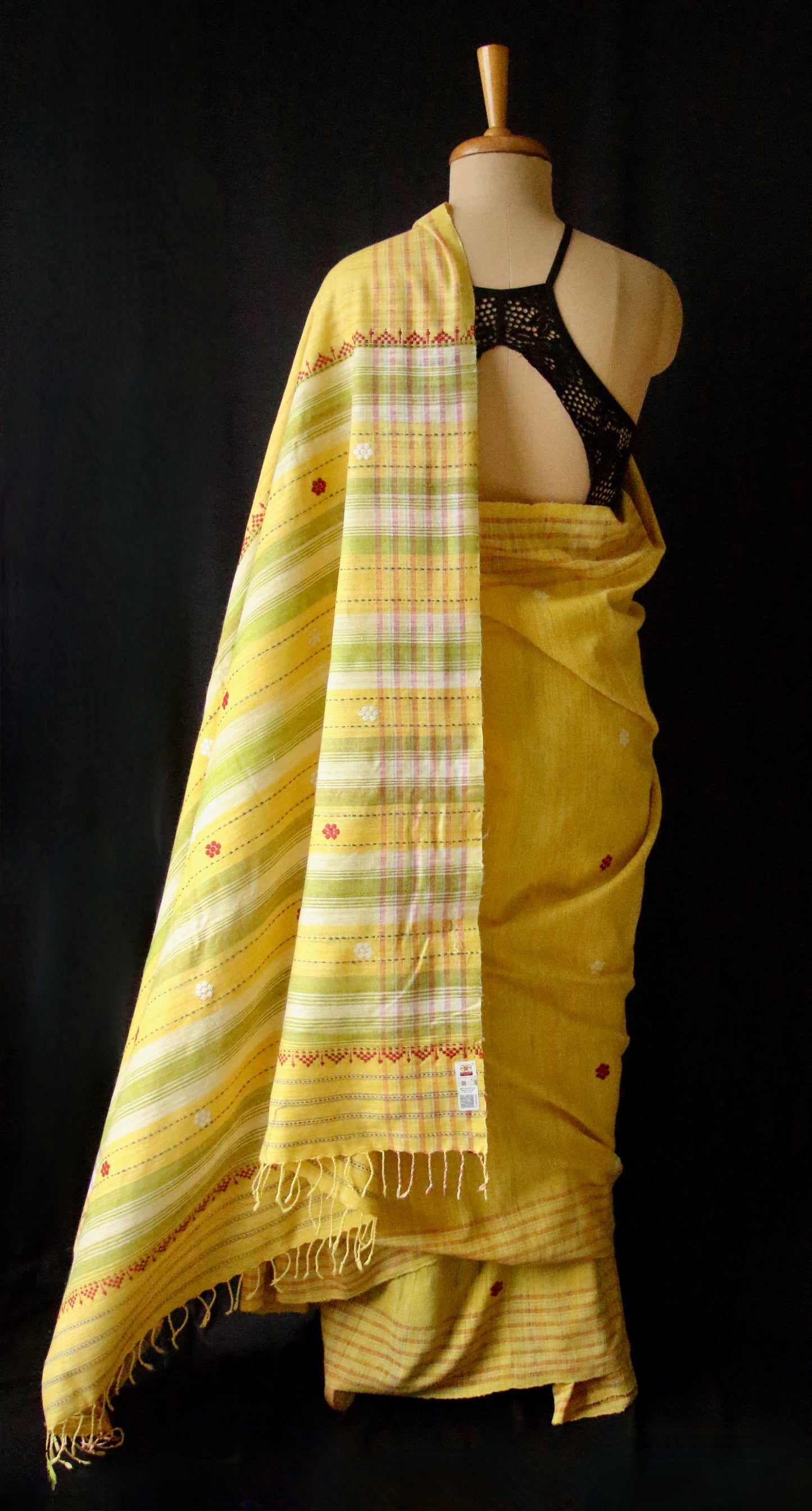 Handwoven Bright Yellow Natural Dyed Eri Silk Sari from Assam