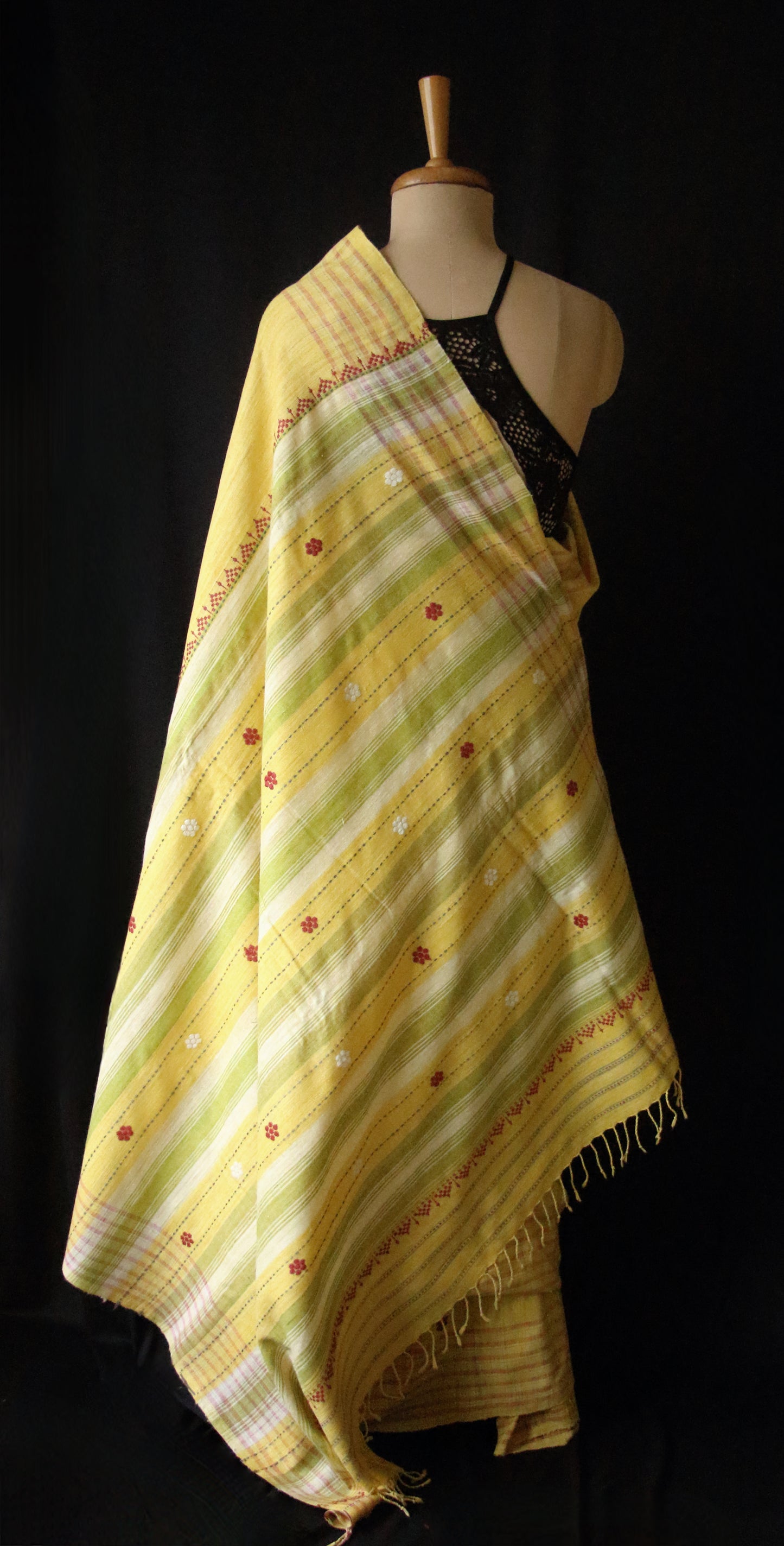 Handwoven Bright Yellow Natural Dyed Eri Silk Sari from Assam