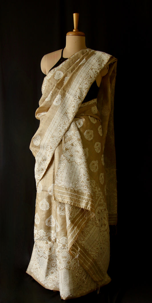 Authentic Muga Silk Traditional Design Mekhela Chador Set