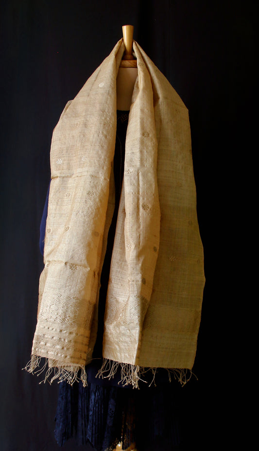 Handloom Muga Silk Wrap / Stole / Scarf with Muga Silk Motifs
