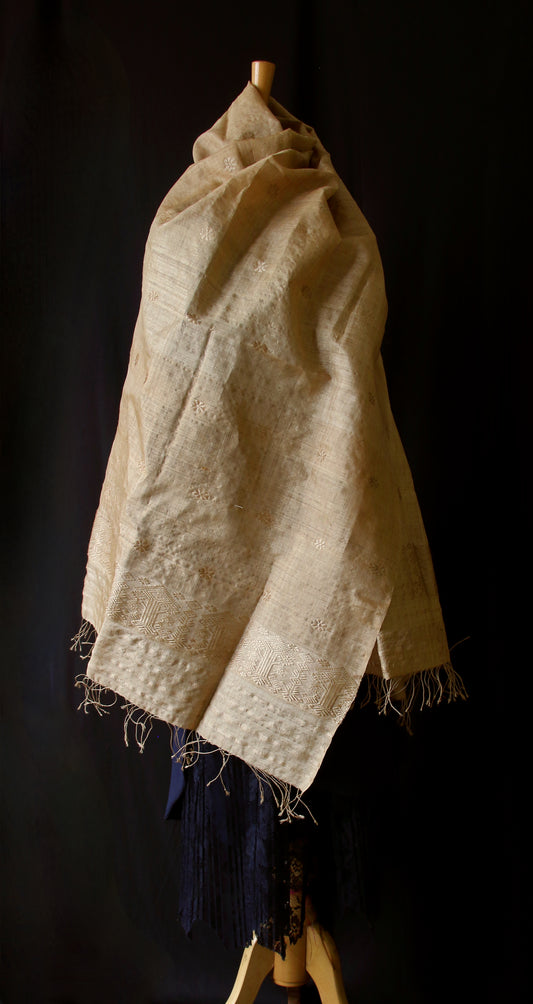 Handloom Muga Silk Wrap / Stole / Scarf with Muga Silk Motifs