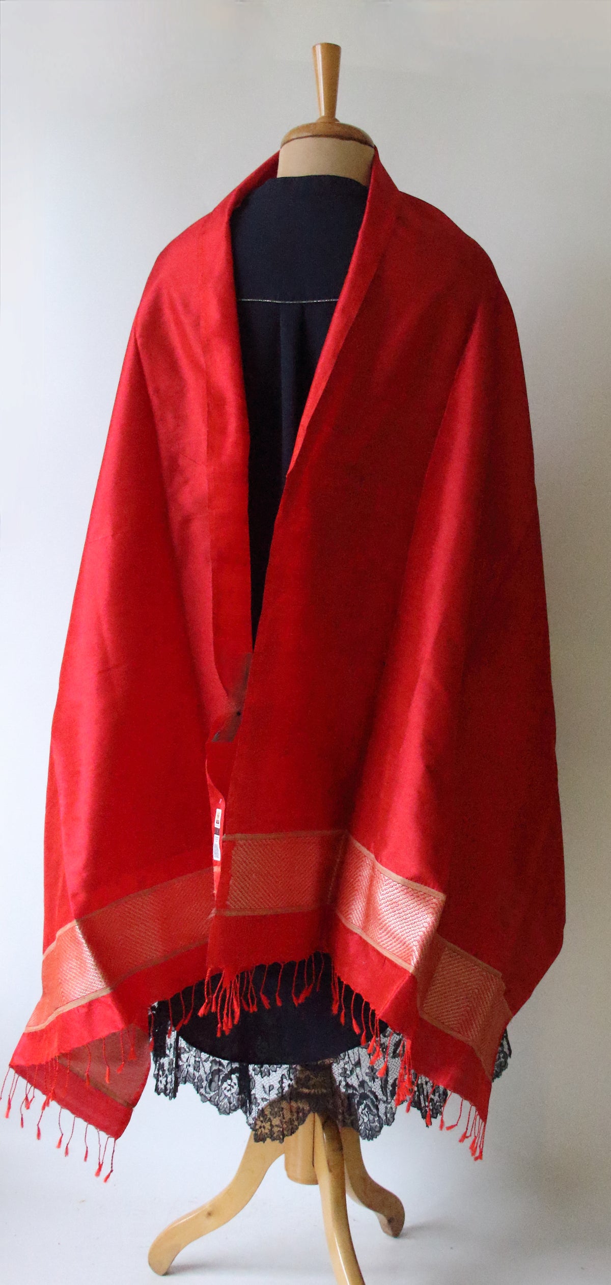 Deep Red Handwoven Mulberry Silk Scarf / Stole from Assam