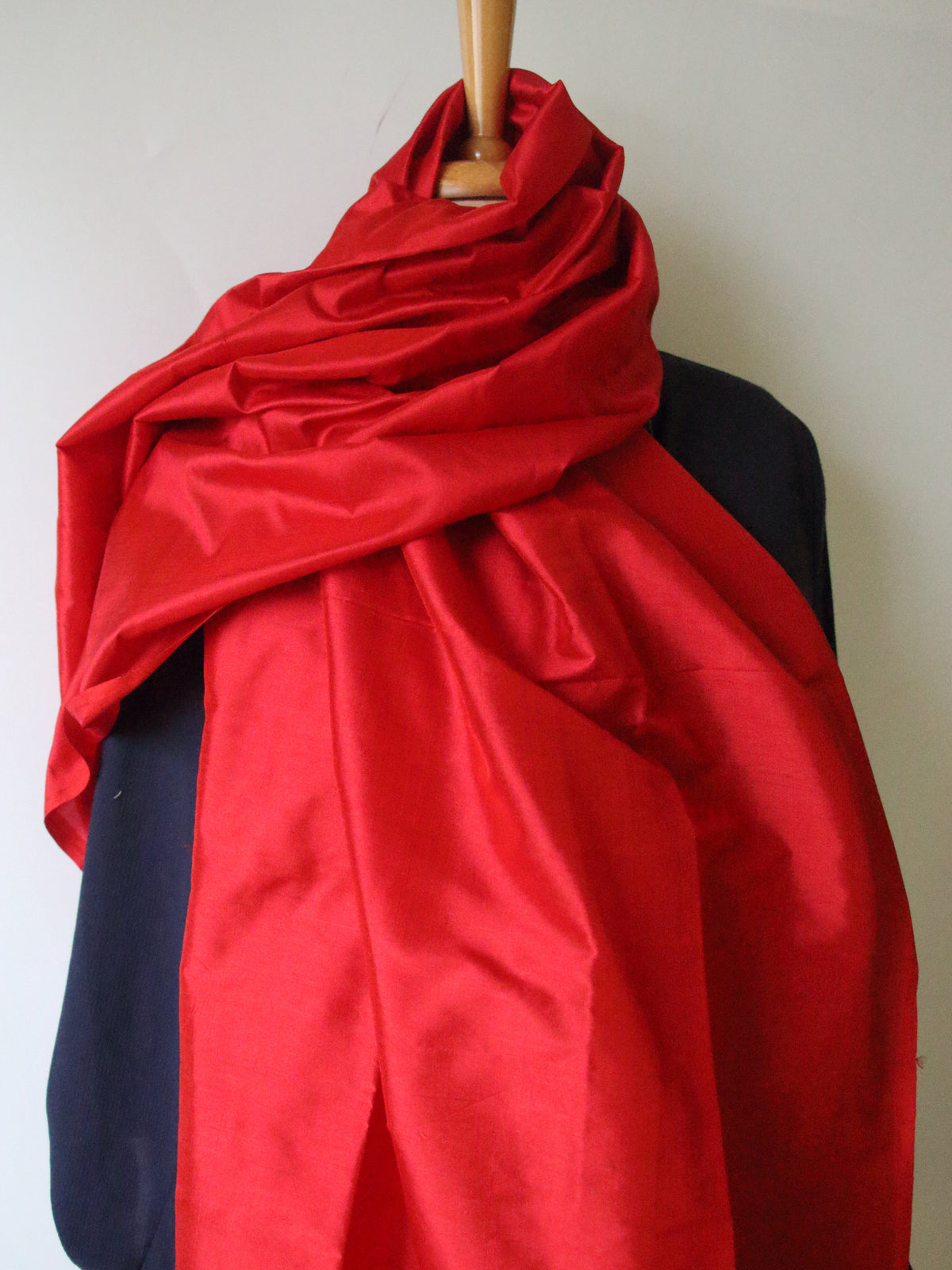 Deep Red Handwoven Mulberry Silk Scarf / Stole from Assam