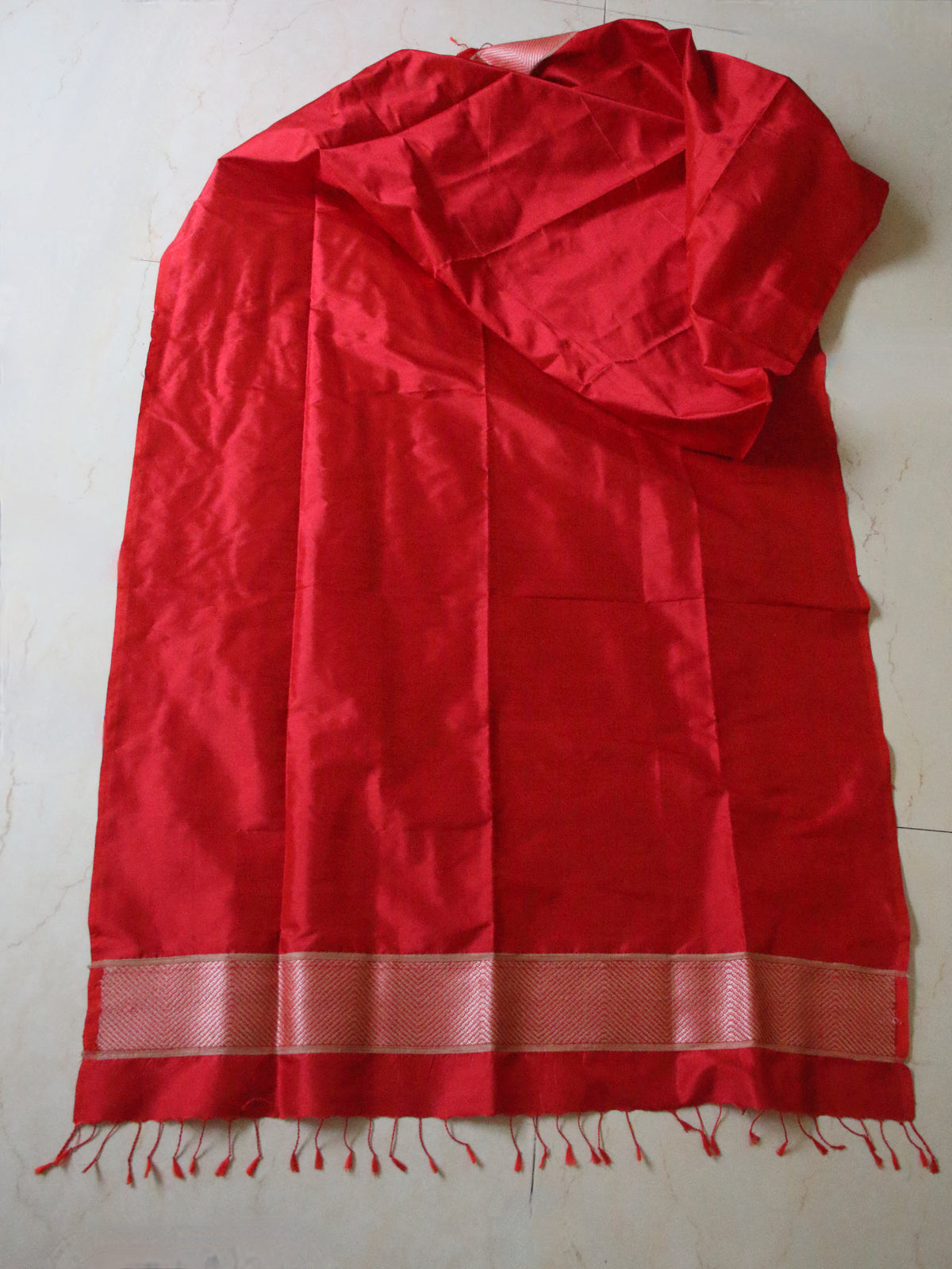 Deep Red Handwoven Mulberry Silk Scarf / Stole from Assam