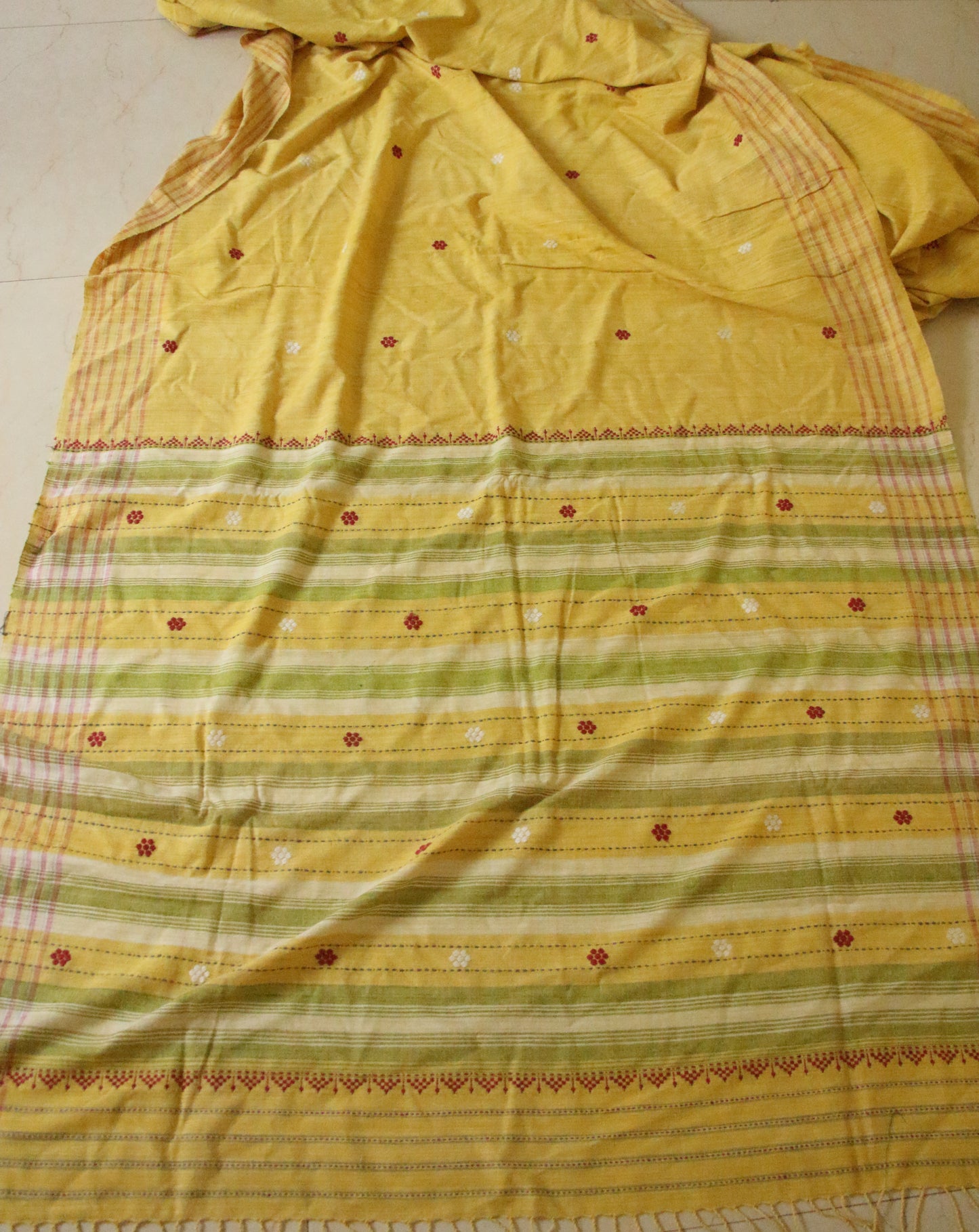 Handwoven Bright Yellow Natural Dyed Eri Silk Sari from Assam