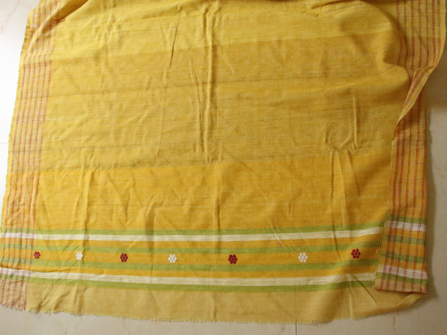 Handwoven Bright Yellow Natural Dyed Eri Silk Sari from Assam