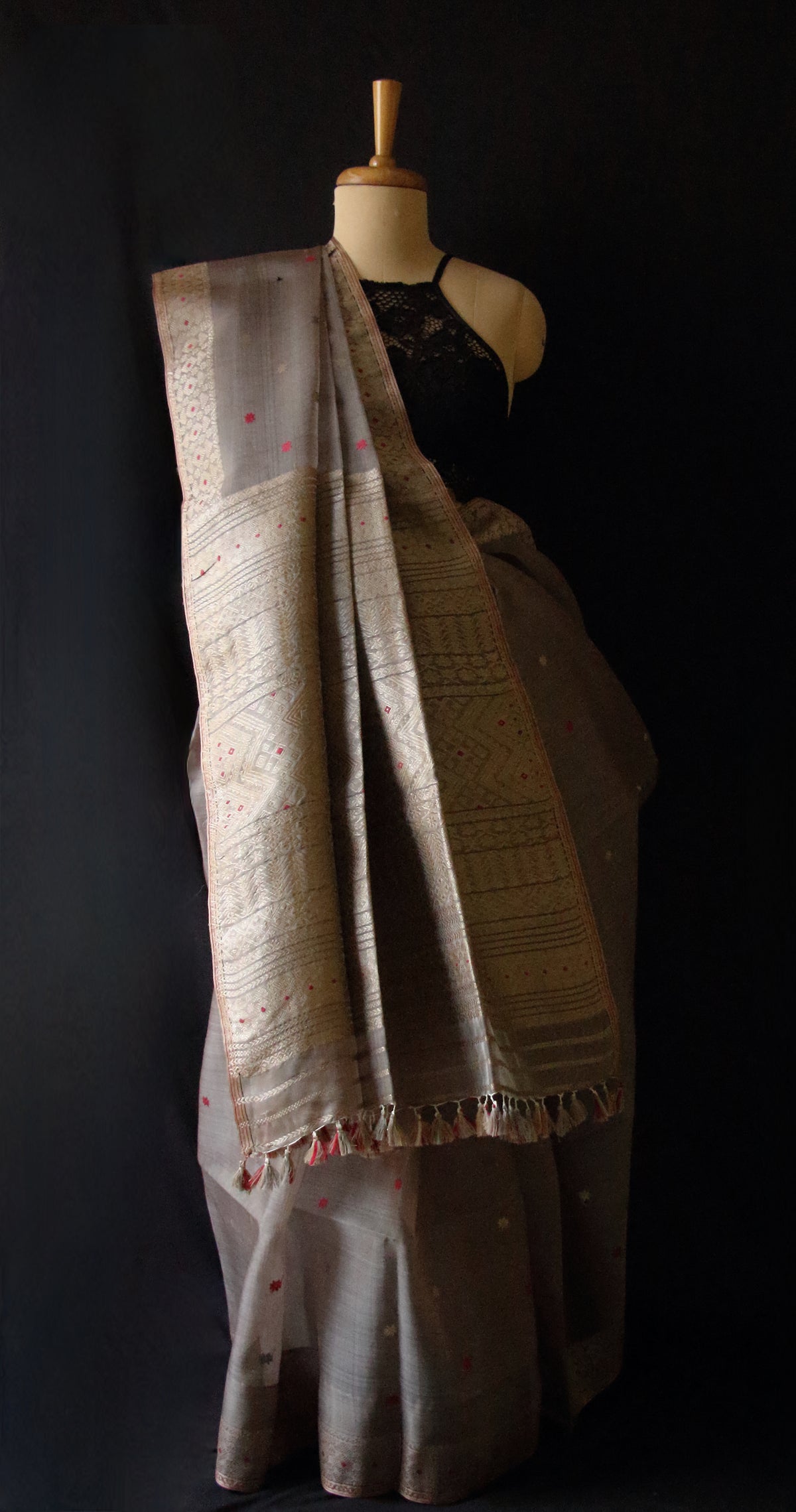 Natural Dyed  Handloom Organza  Silk Sari From Assam , India