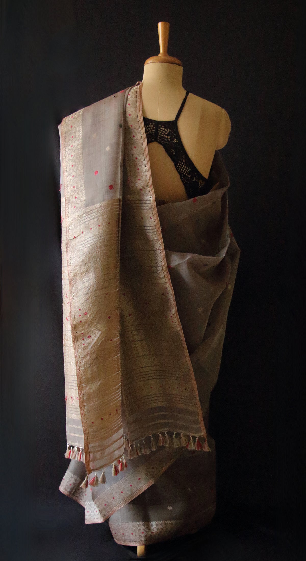 Natural Dyed  Handloom Organza  Silk Sari From Assam , India