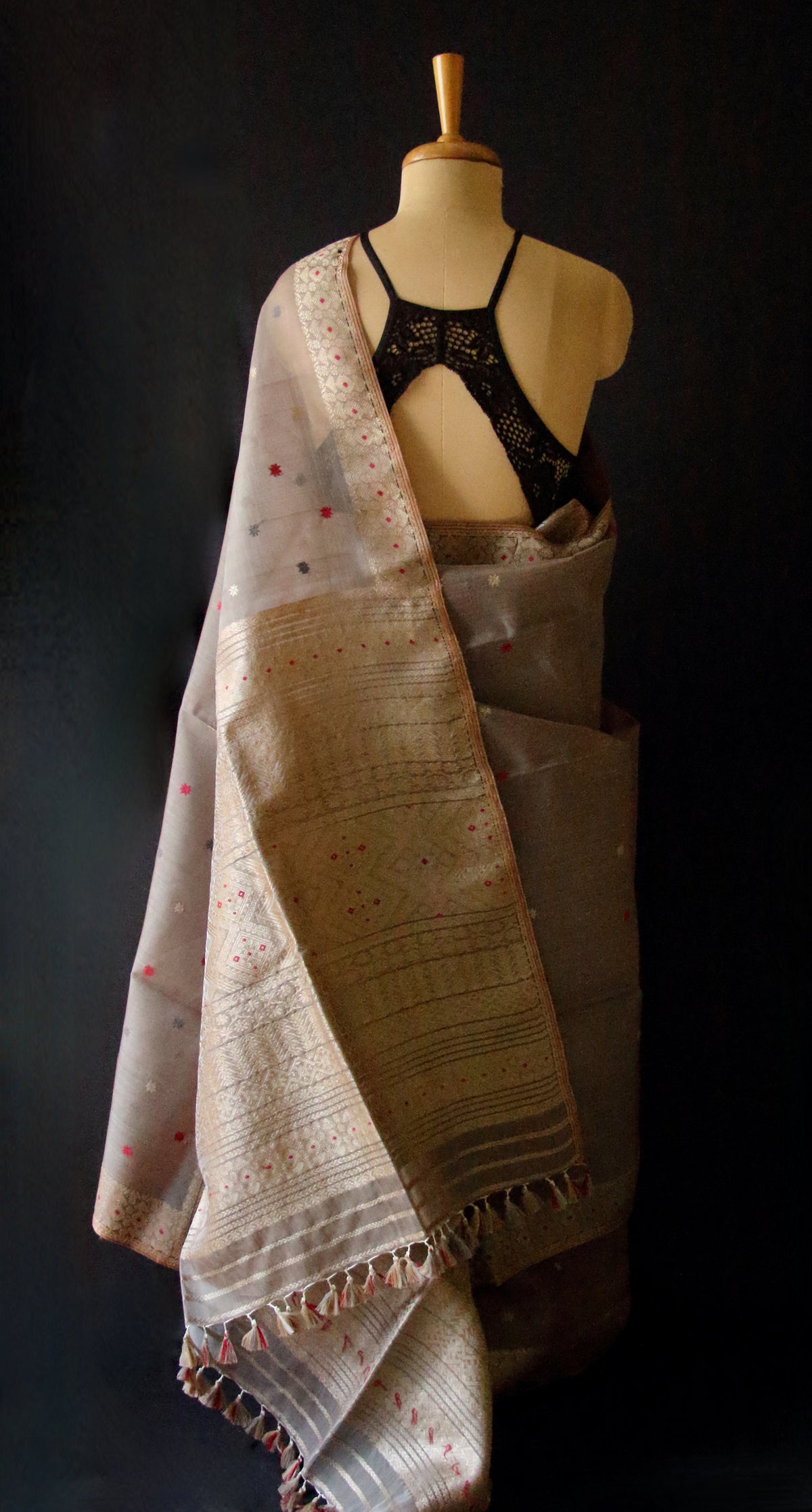 Natural Dyed  Handloom Organza  Silk Sari From Assam , India