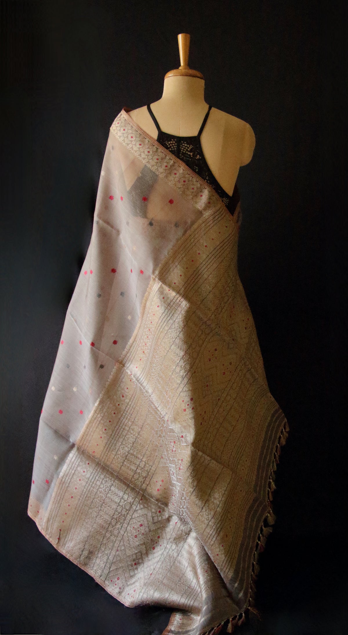 Natural Dyed  Handloom Organza  Silk Sari From Assam , India