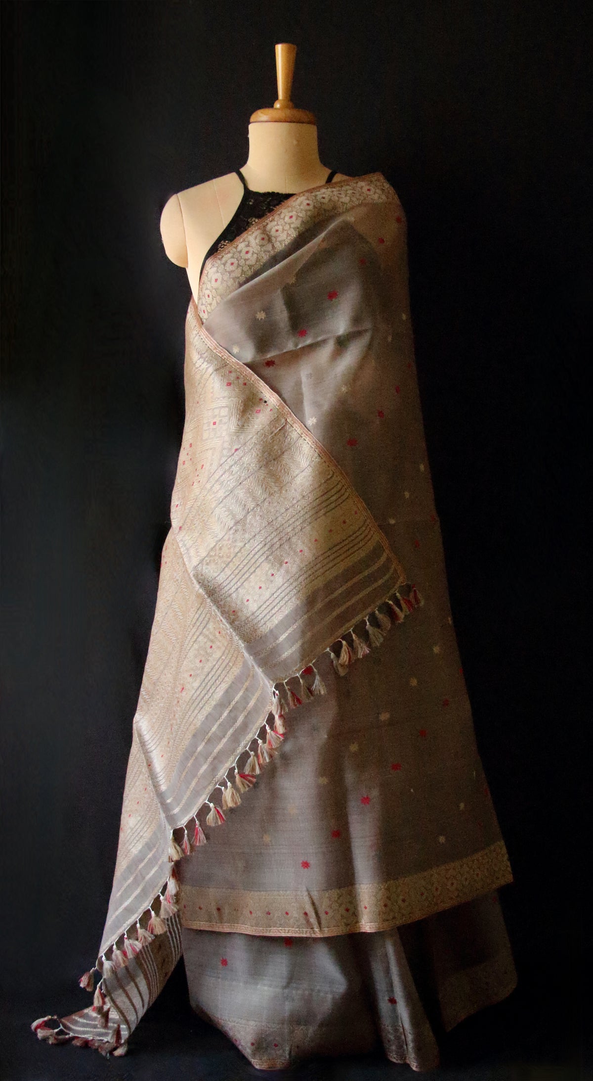 Natural Dyed  Handloom Organza  Silk Sari From Assam , India
