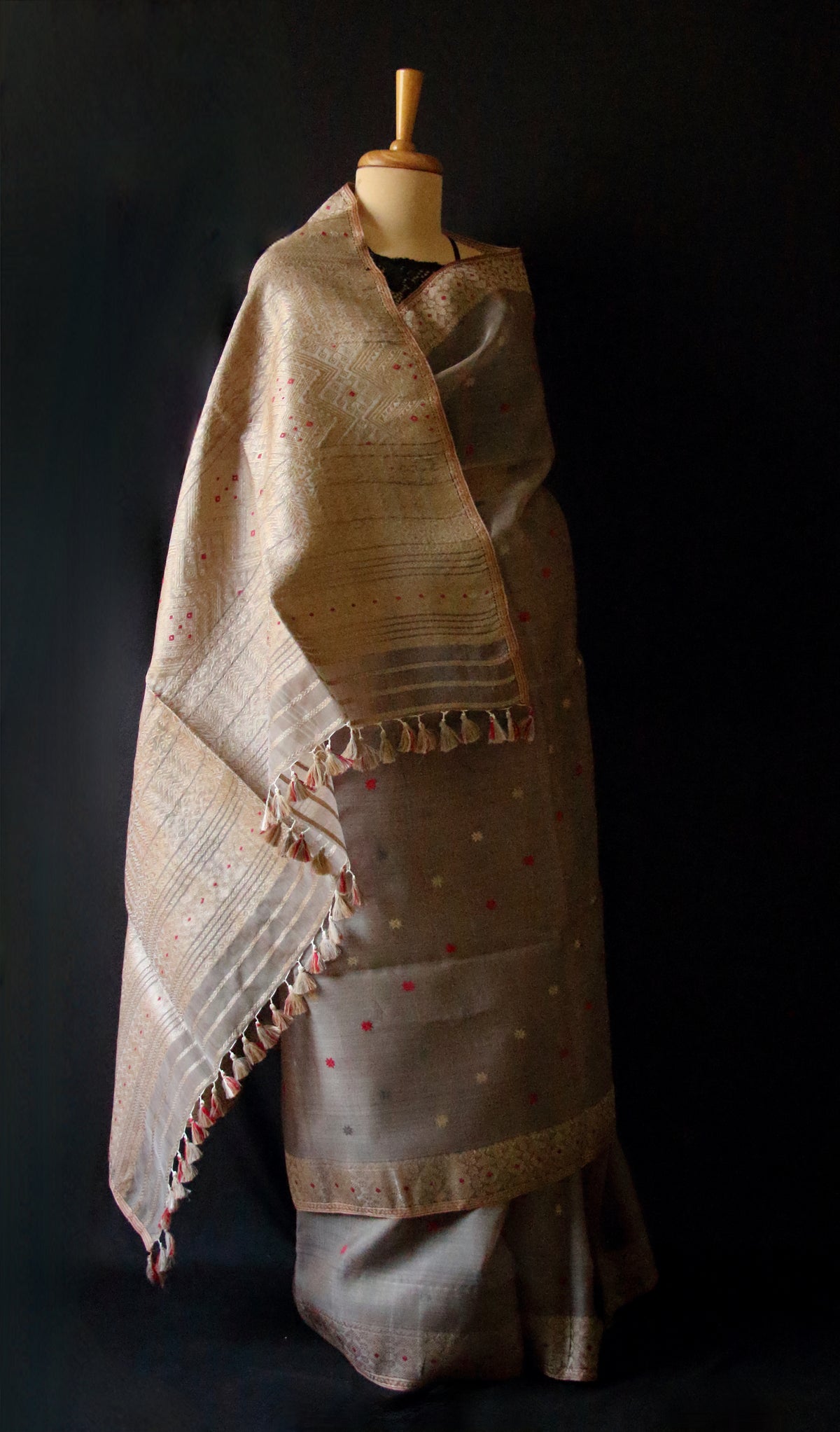 Natural Dyed  Handloom Organza  Silk Sari From Assam , India