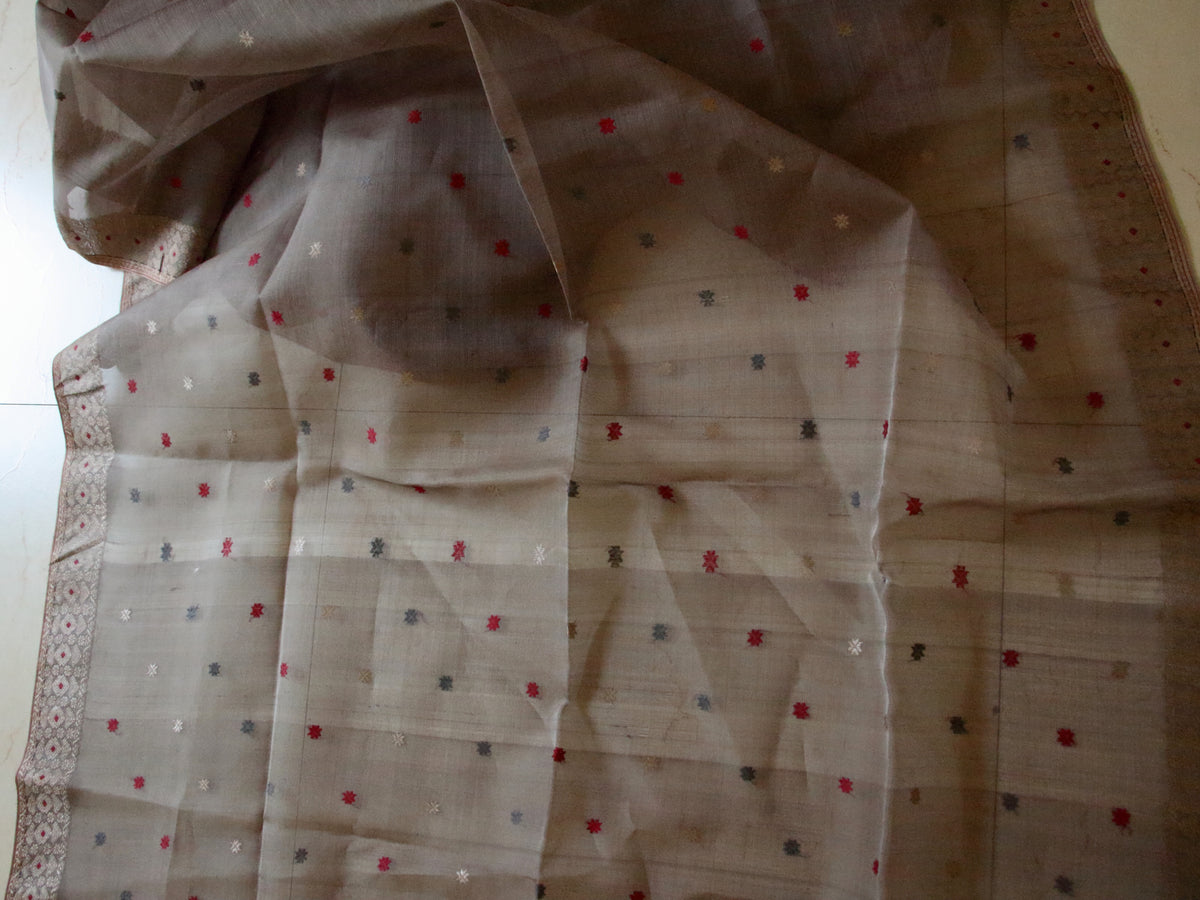 Natural Dyed  Handloom Organza  Silk Sari From Assam , India