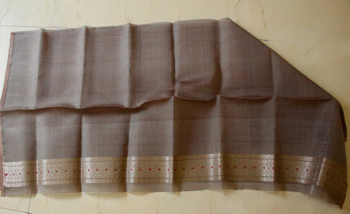 Natural Dyed  Handloom Organza  Silk Sari From Assam , India