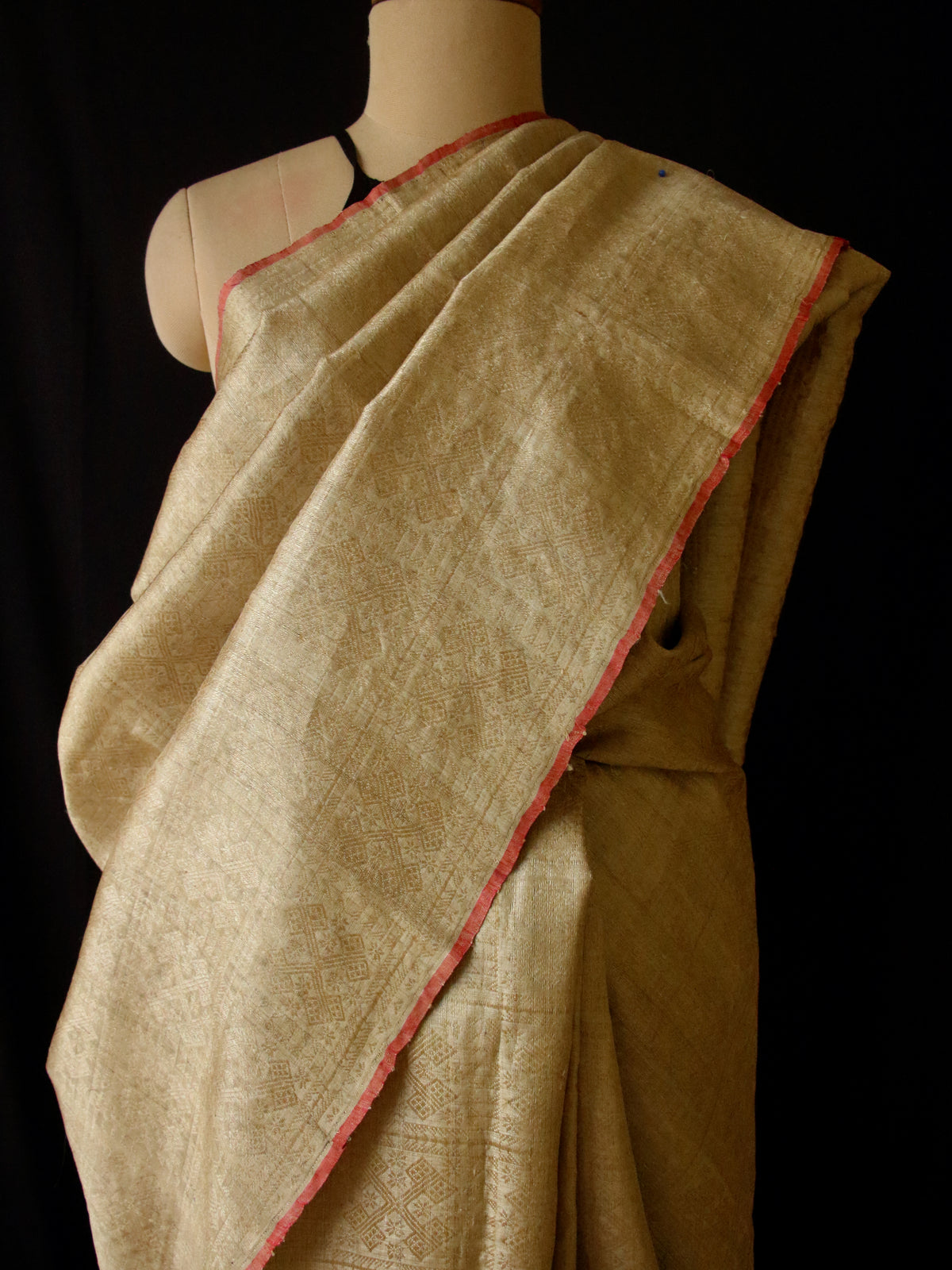 Luxurious Golden All Over Patterned Muga Silk Saree from Assam