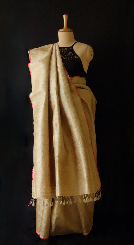 Luxurious Golden All Over Patterned Muga Silk Saree from Assam