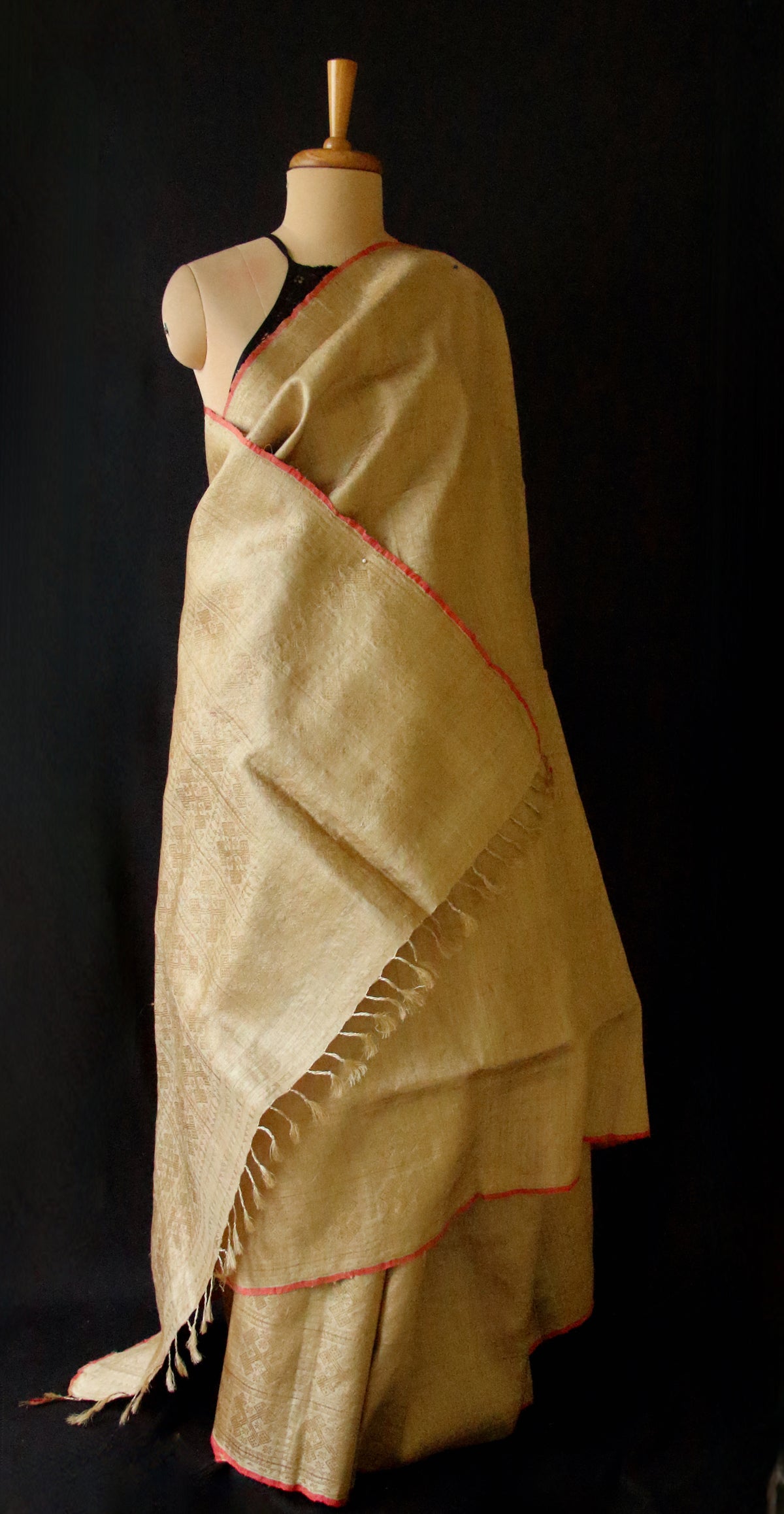 Luxurious Golden All Over Patterned Muga Silk Saree from Assam