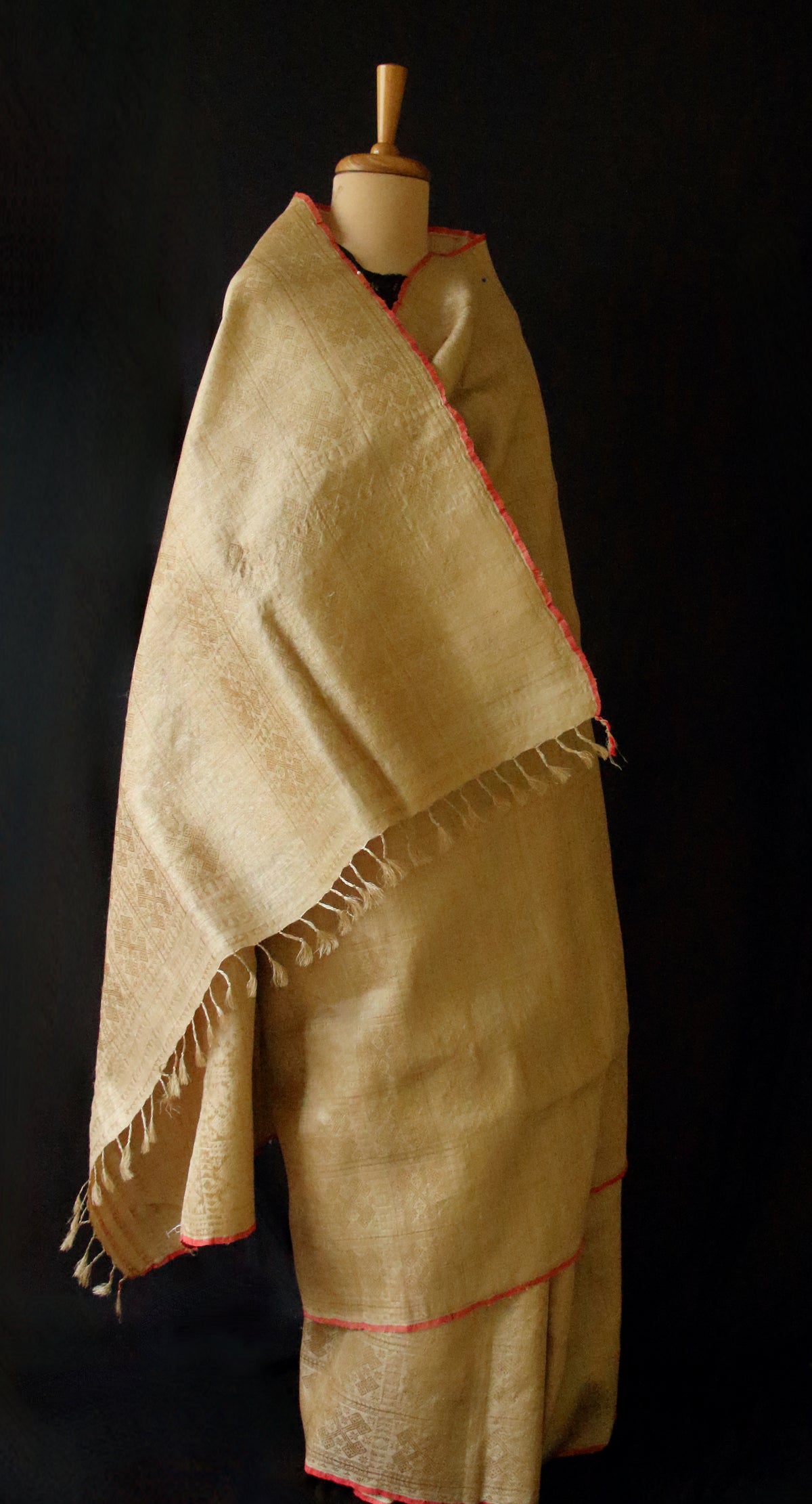 Luxurious Golden All Over Patterned Muga Silk Saree from Assam