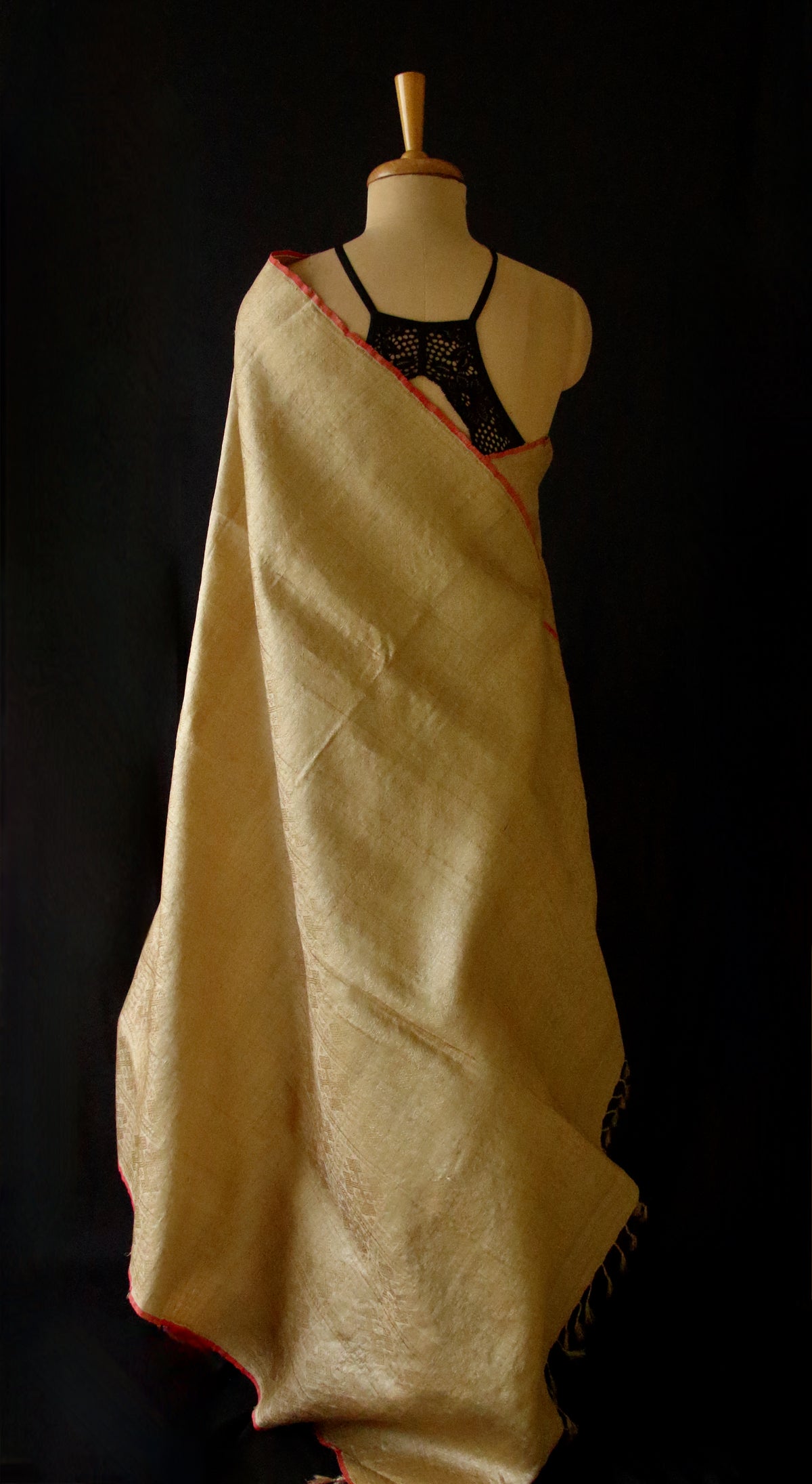 Luxurious Golden All Over Patterned Muga Silk Saree from Assam