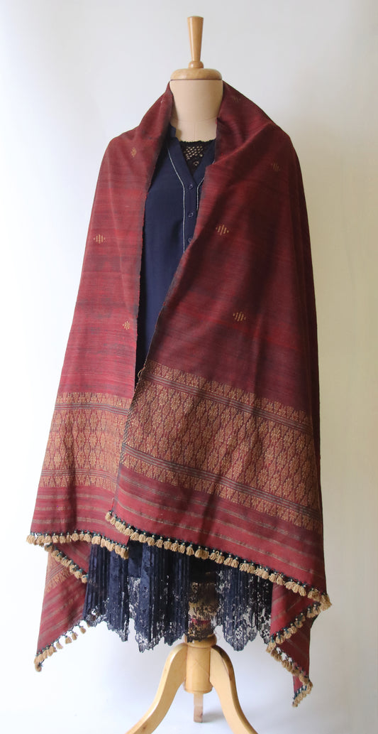 Handwoven Maroon Natural Dyed Hand Spun Eri Silk Shawl From Assam