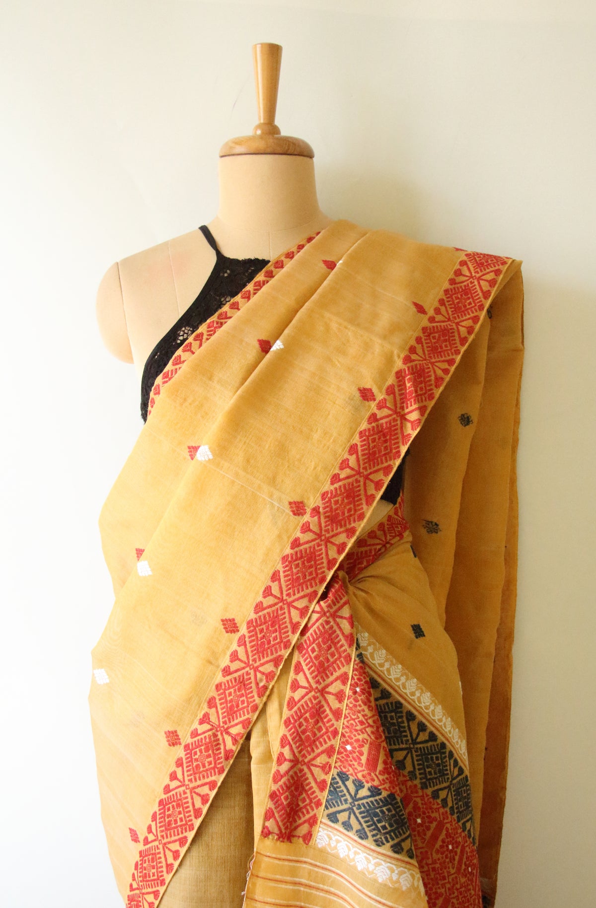Natural Dyed  Yellow Cotton Silk Handloom Mekhela Chador Set from Assam