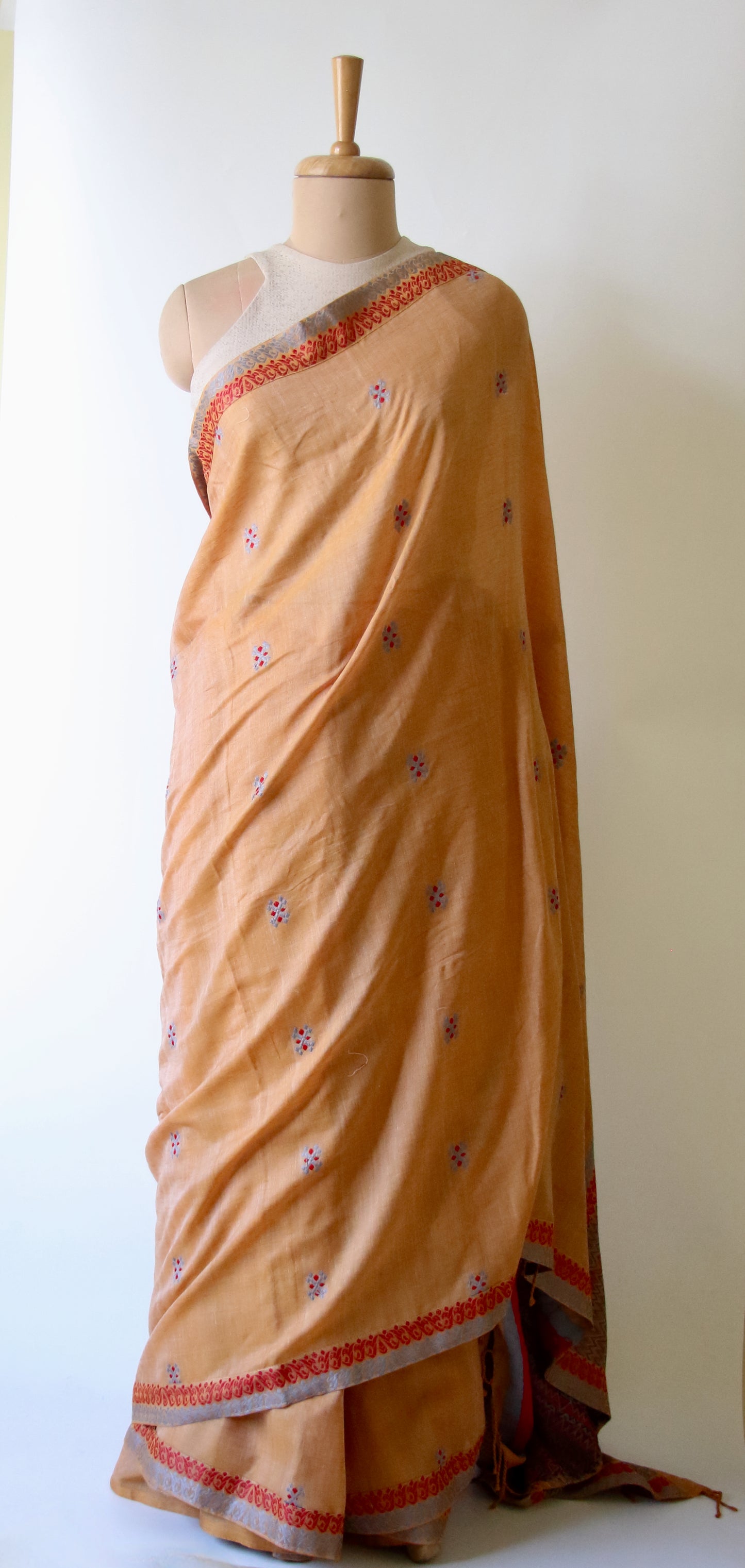Soft Peach Handloom Cotton Saree from Assam