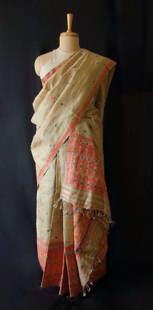 Authentic Muga Silk Mekhela Chador Set from Assam
