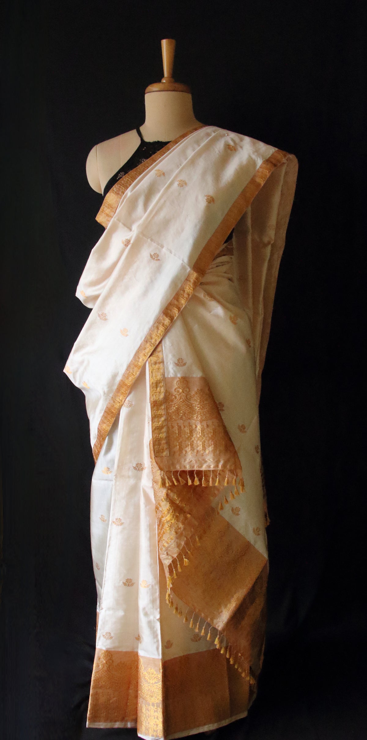 Soft Golden Beige Traditional Silk Mekhela Chador Set from Assam